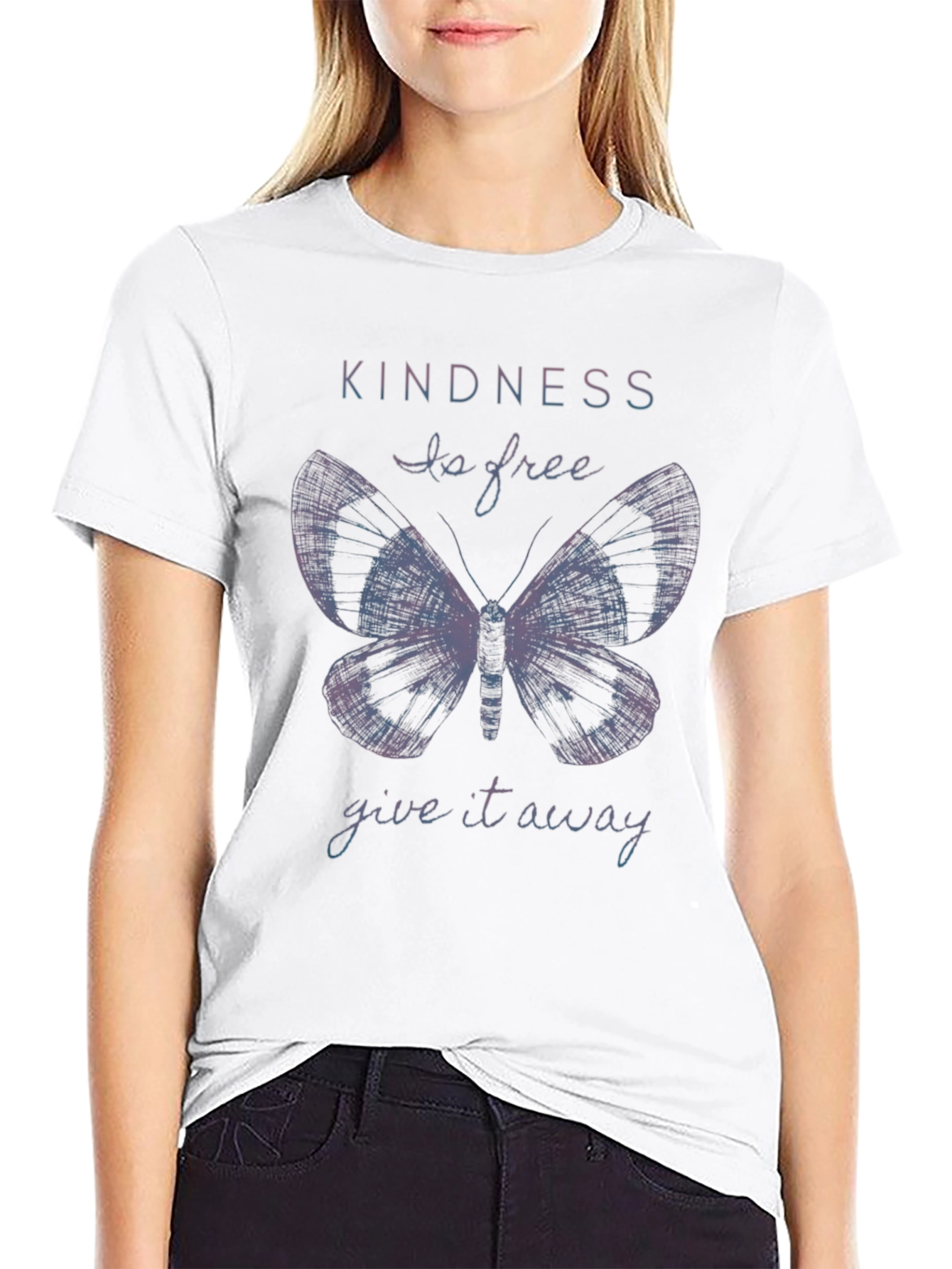 Kindness Butterfly Graphic Tee - Soft Black Cotton Shirt