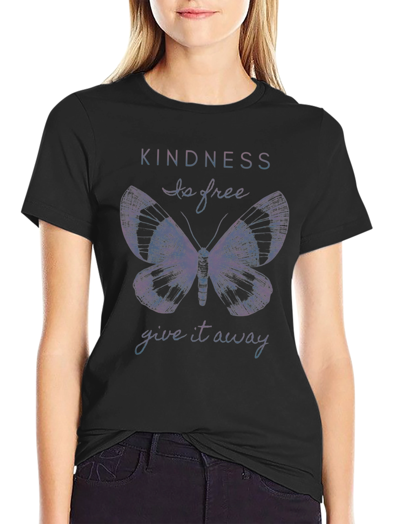 Kindness Butterfly Graphic Tee - Soft Black Cotton Shirt
