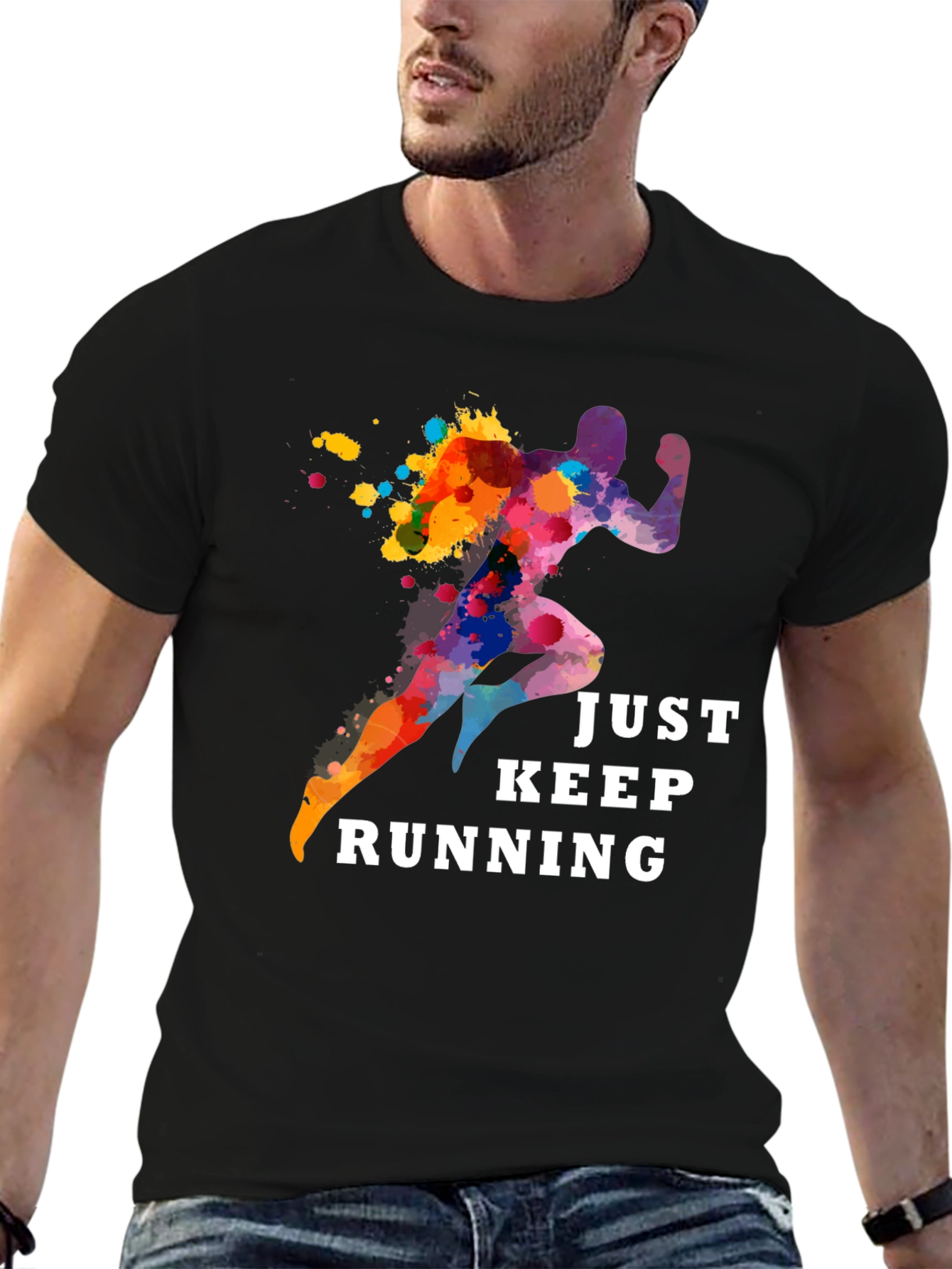 Just Keep Running Graphic Tee - Black