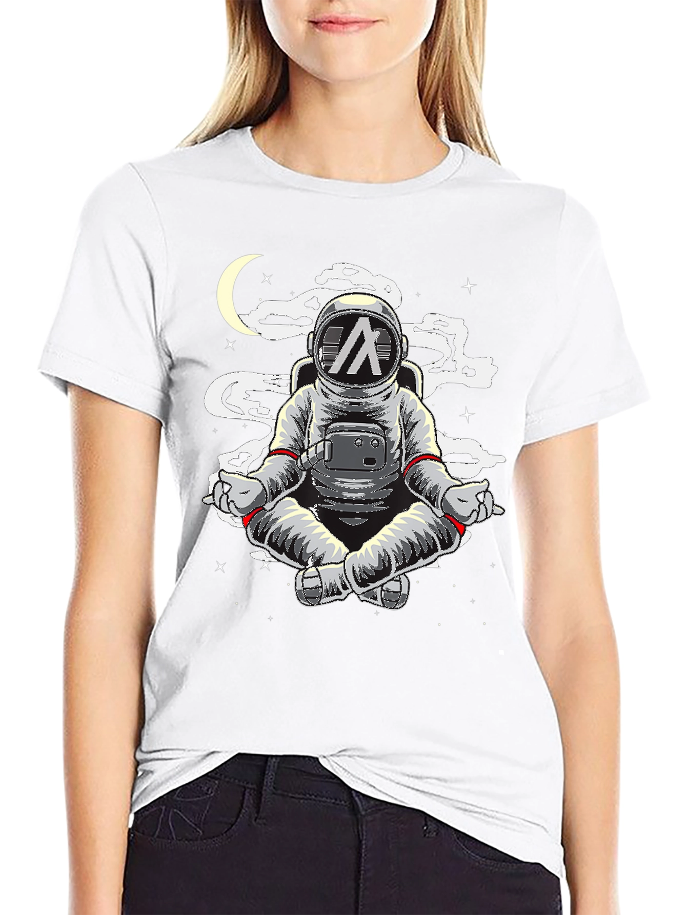 Astronaut Meditating T-Shirt - Space Yoga Black Tee