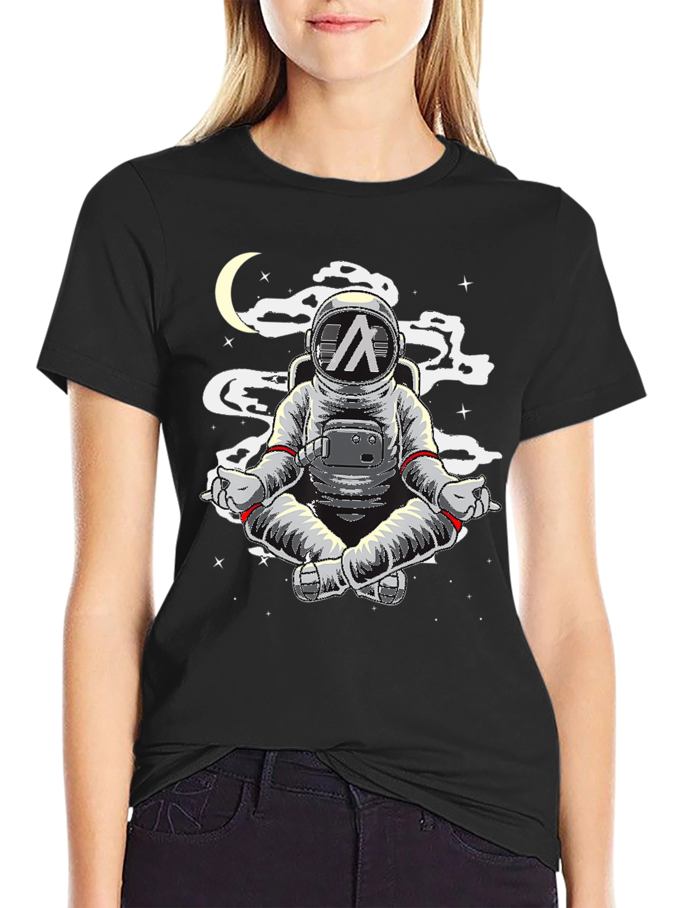 Astronaut Meditating T-Shirt - Space Yoga Black Tee