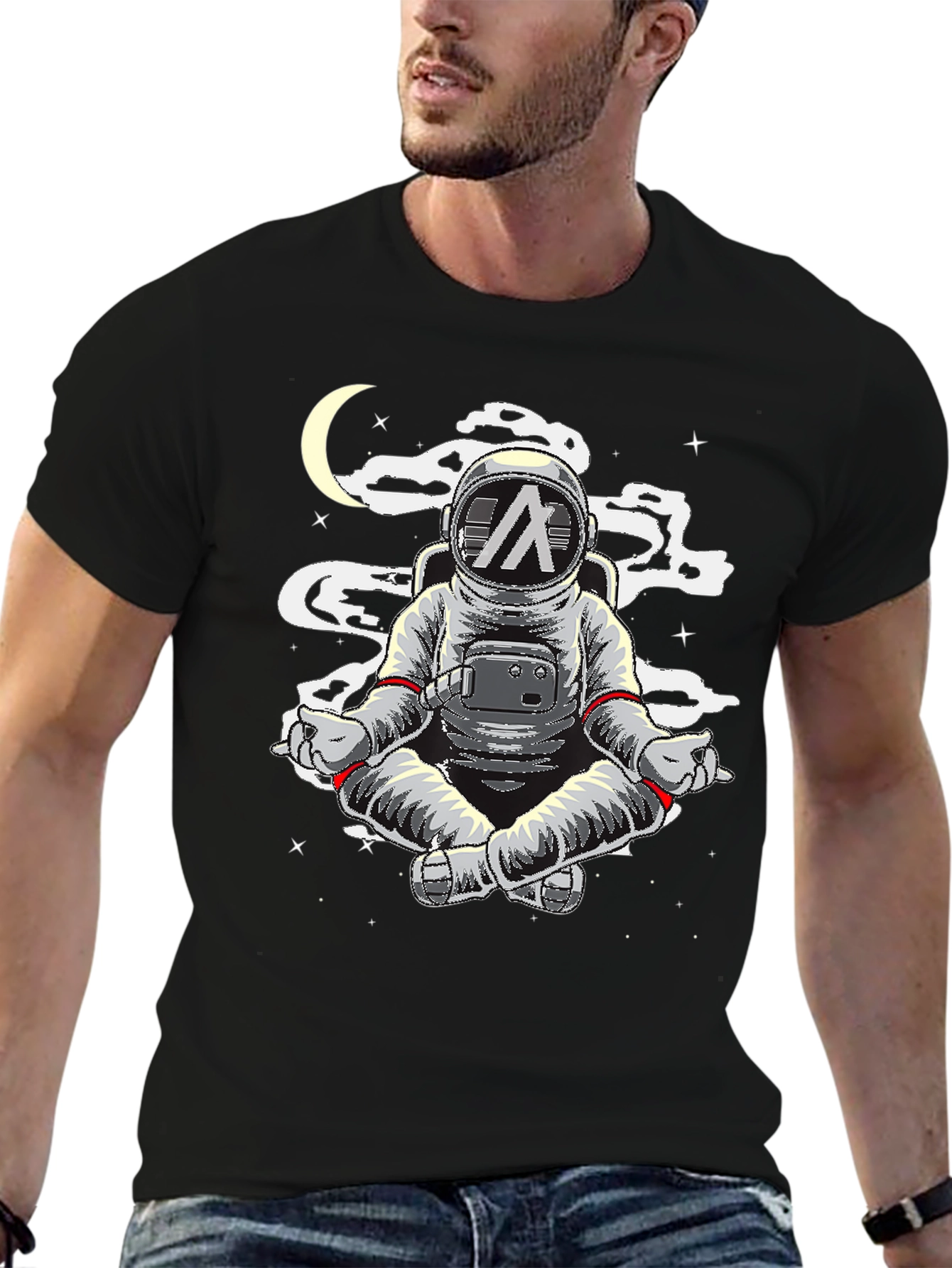 Astronaut Meditating T-Shirt - Space Yoga Black Tee