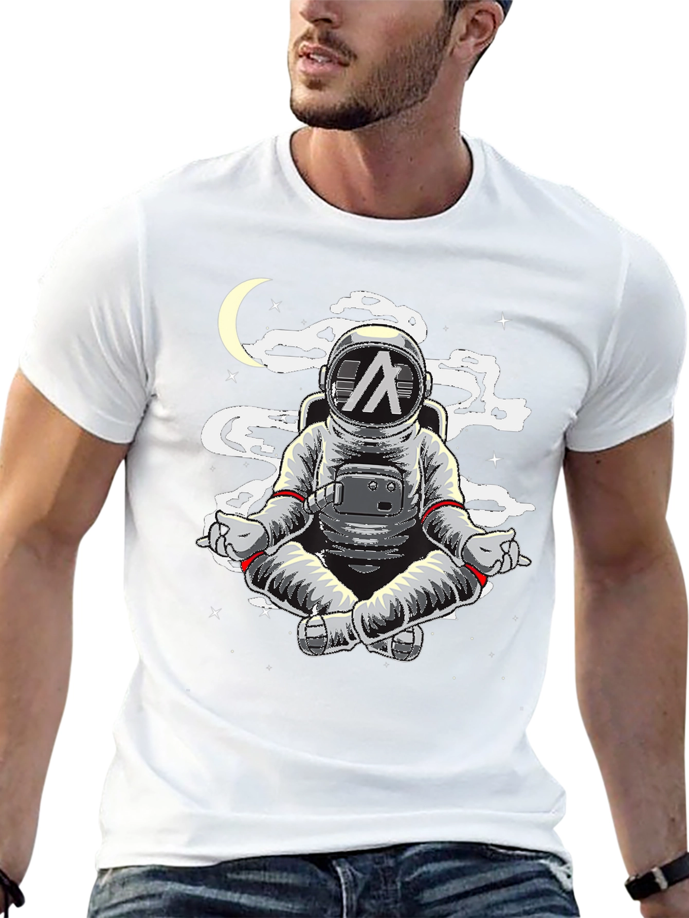 Astronaut Meditating T-Shirt - Space Yoga Black Tee