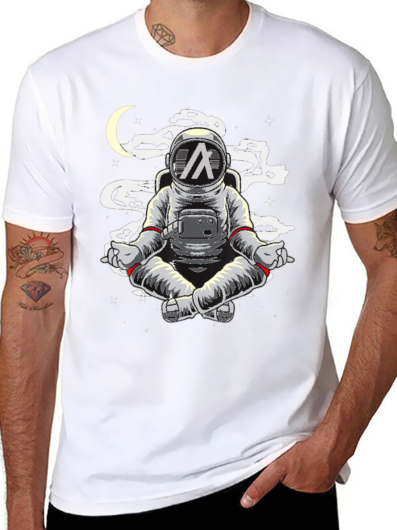 Astronaut Meditating T-Shirt - Space Yoga Black Tee
