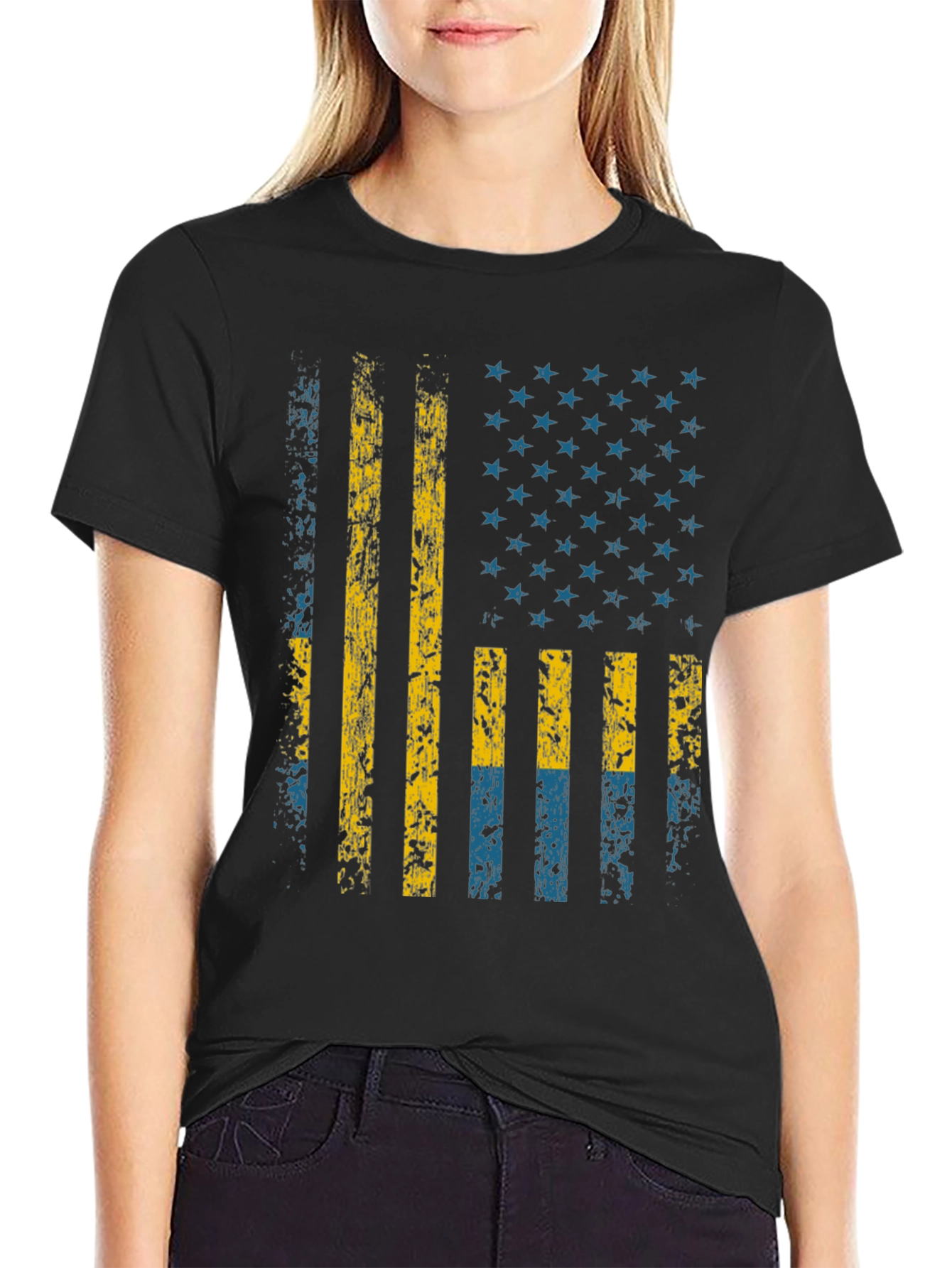 Distressed Swedish-American Flag Graphic Tee