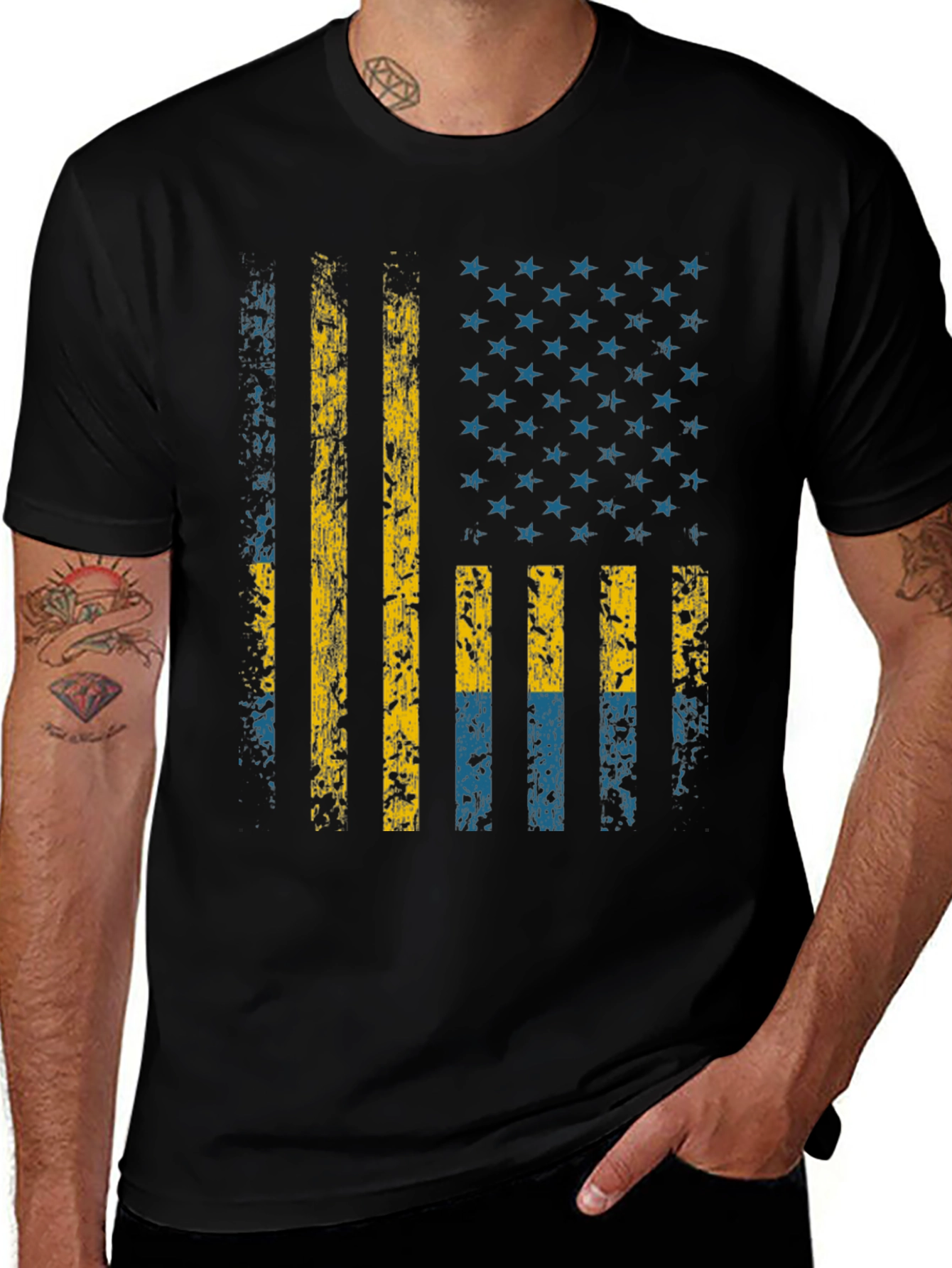 Distressed Swedish-American Flag Graphic Tee