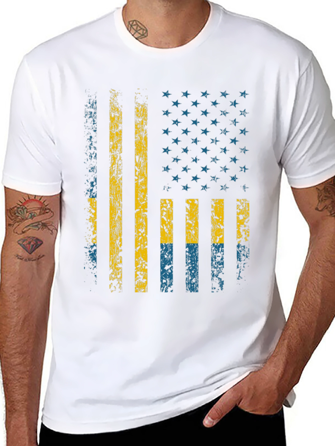 Distressed Swedish-American Flag Graphic Tee