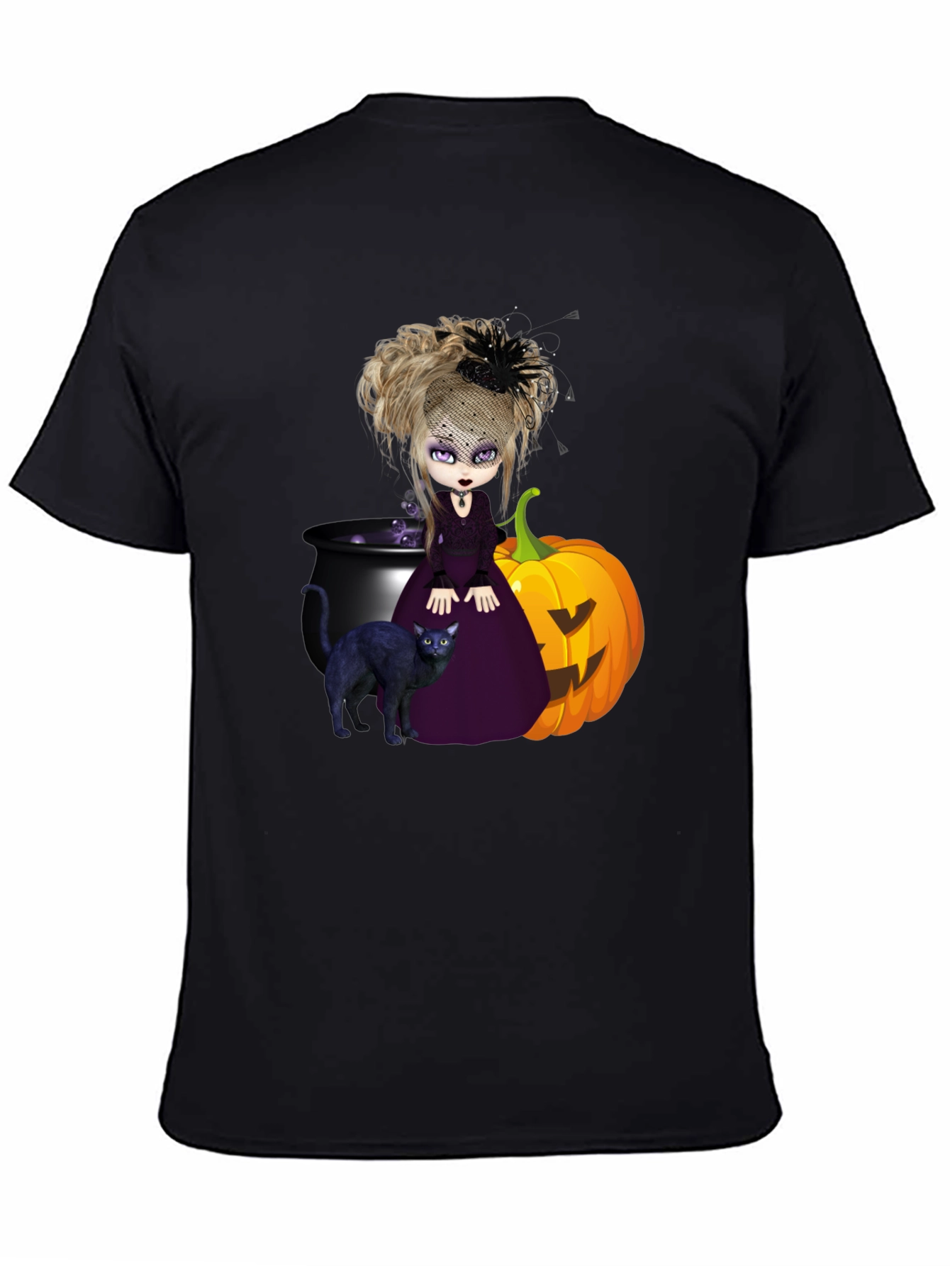 Witch Cat & Pumpkin Halloween Graphic Tee