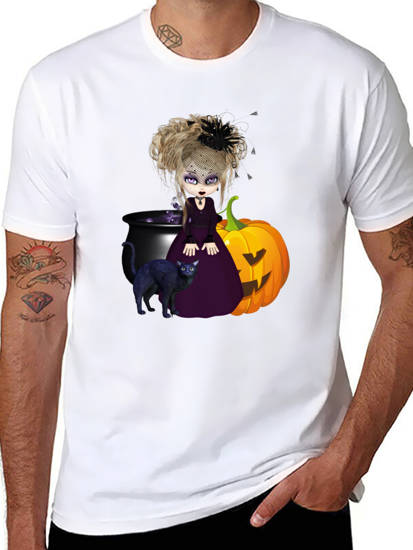 Witch Cat & Pumpkin Halloween Graphic Tee