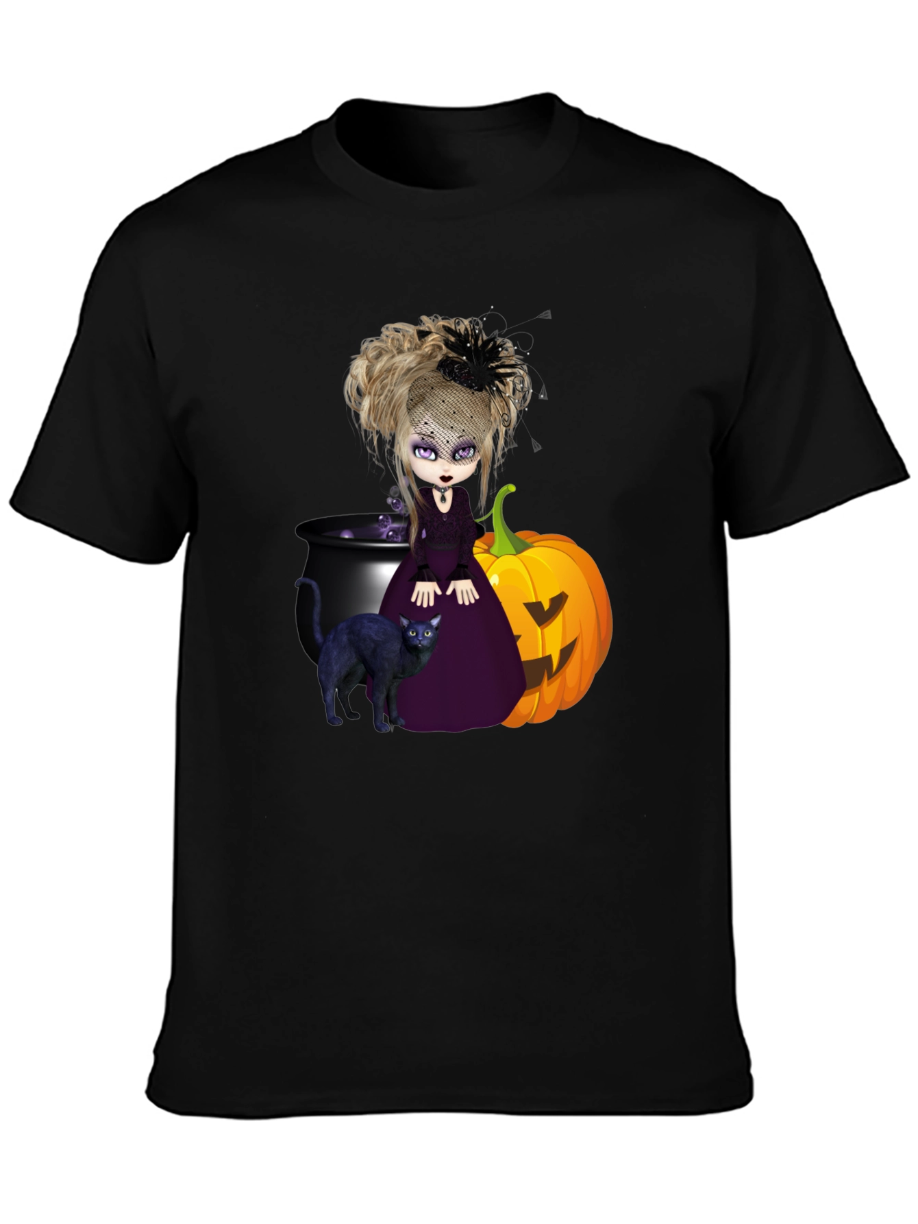 Witch Cat & Pumpkin Halloween Graphic Tee
