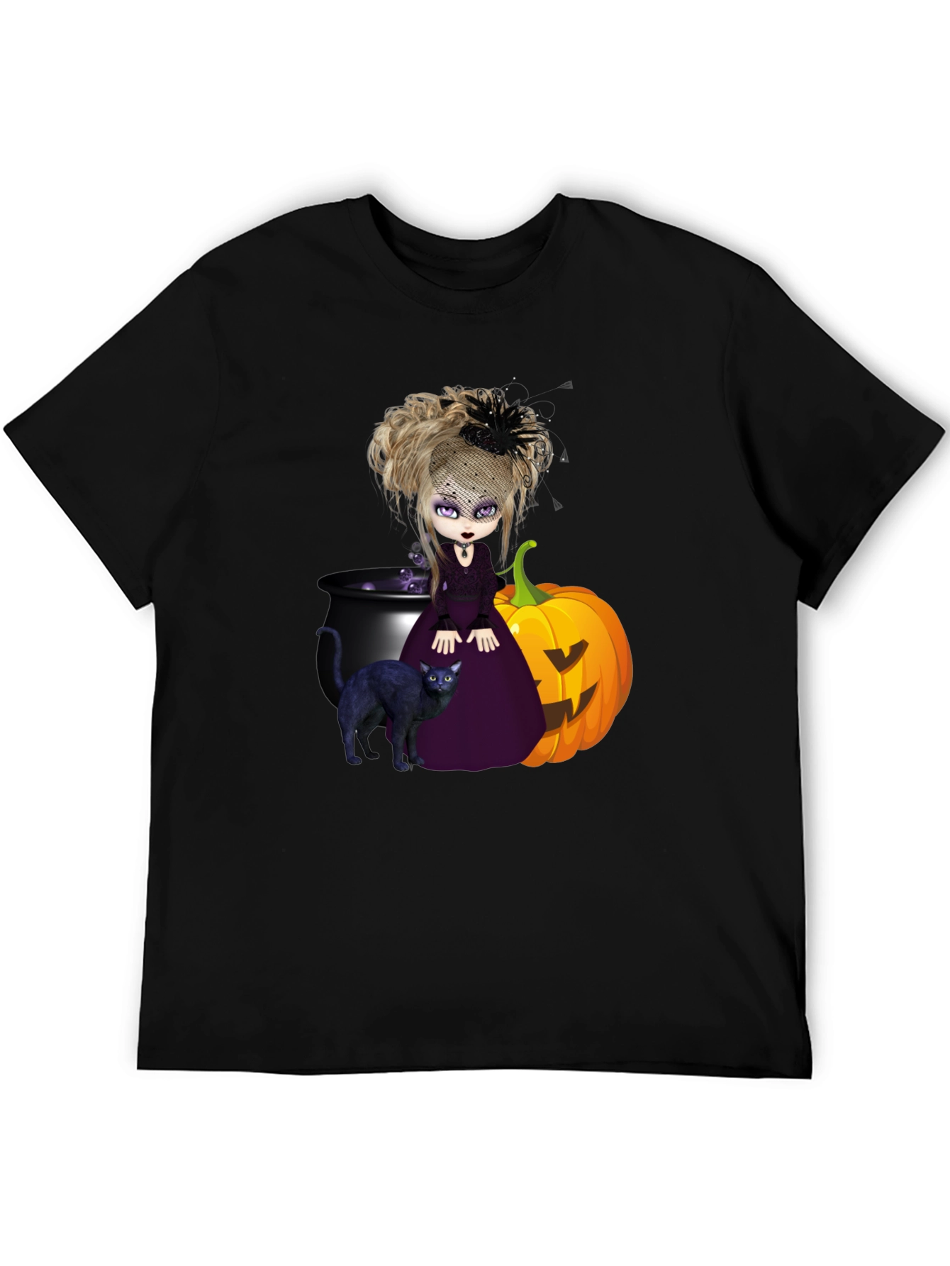 Witch Cat & Pumpkin Halloween Graphic Tee
