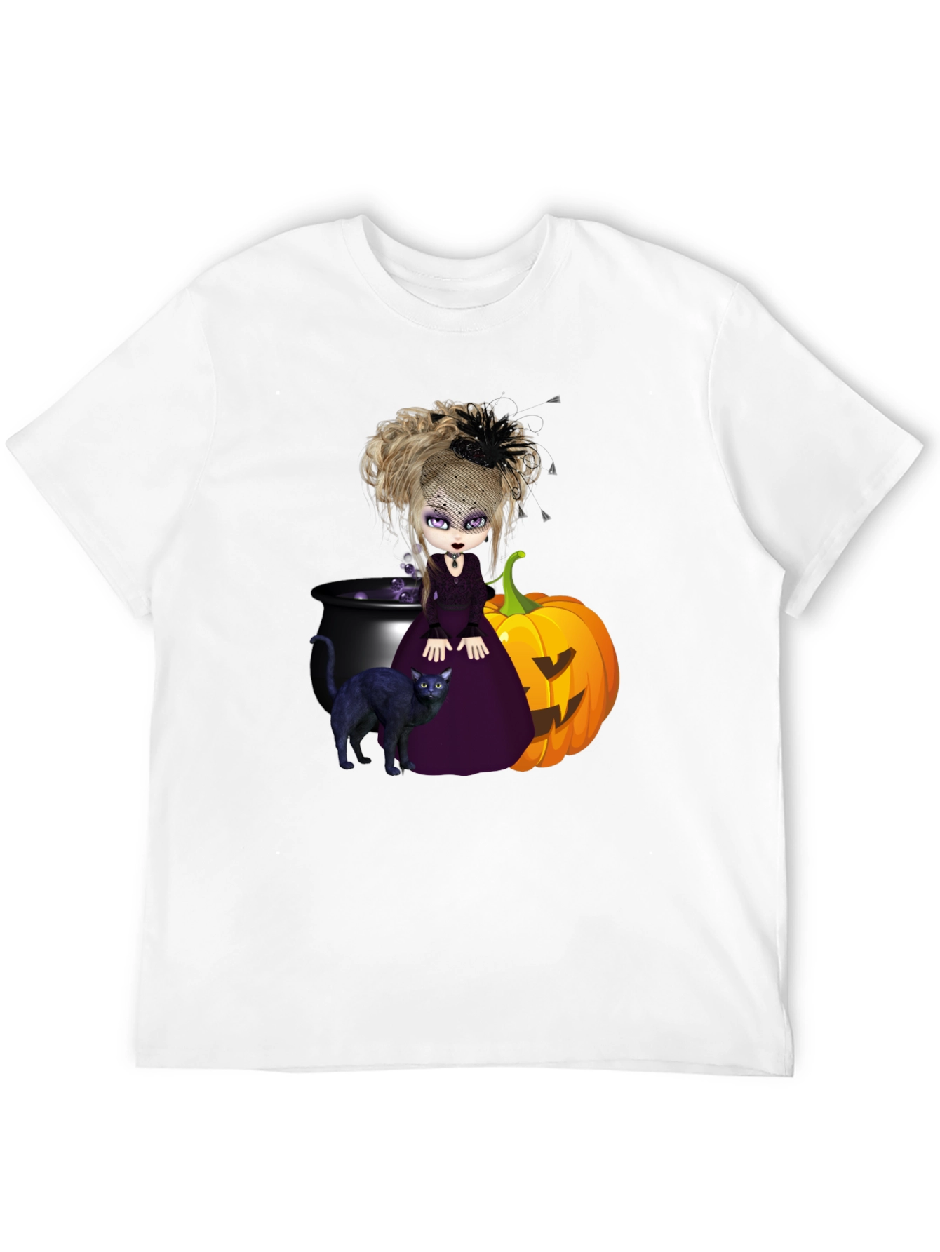 Witch Cat & Pumpkin Halloween Graphic Tee