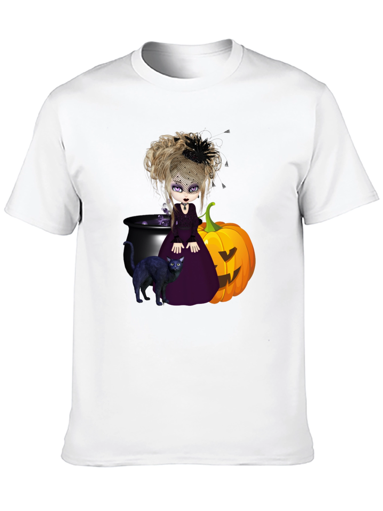 Witch Cat & Pumpkin Halloween Graphic Tee