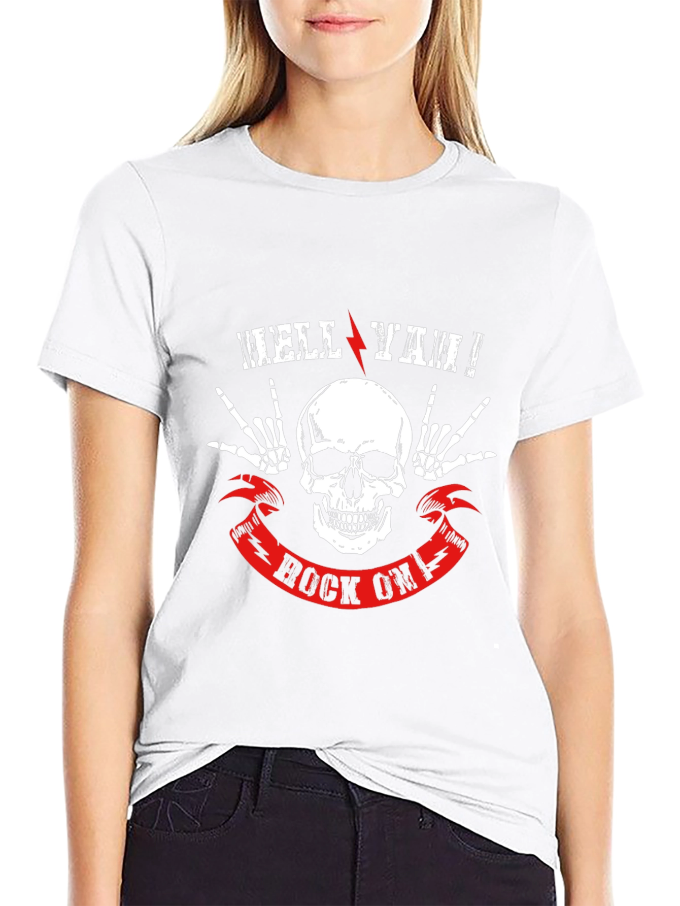 Hell Ya Rock On T-Shirt - Skull Graphic Tee