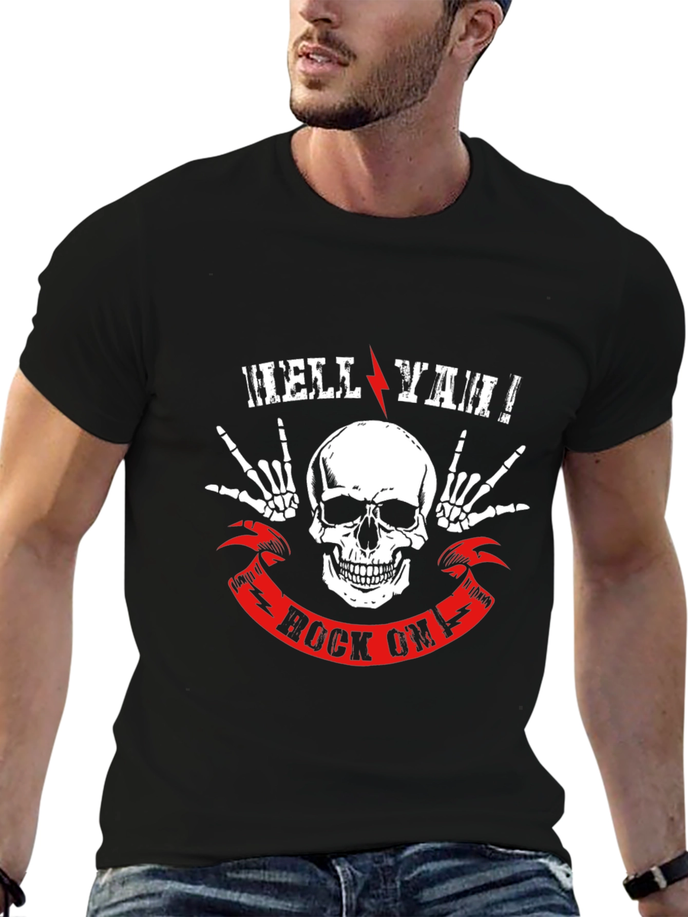 Hell Ya Rock On T-Shirt - Skull Graphic Tee
