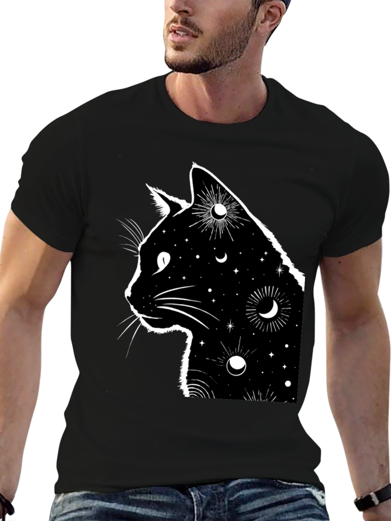 Celestial Cat T-Shirt - Black Graphic Tee