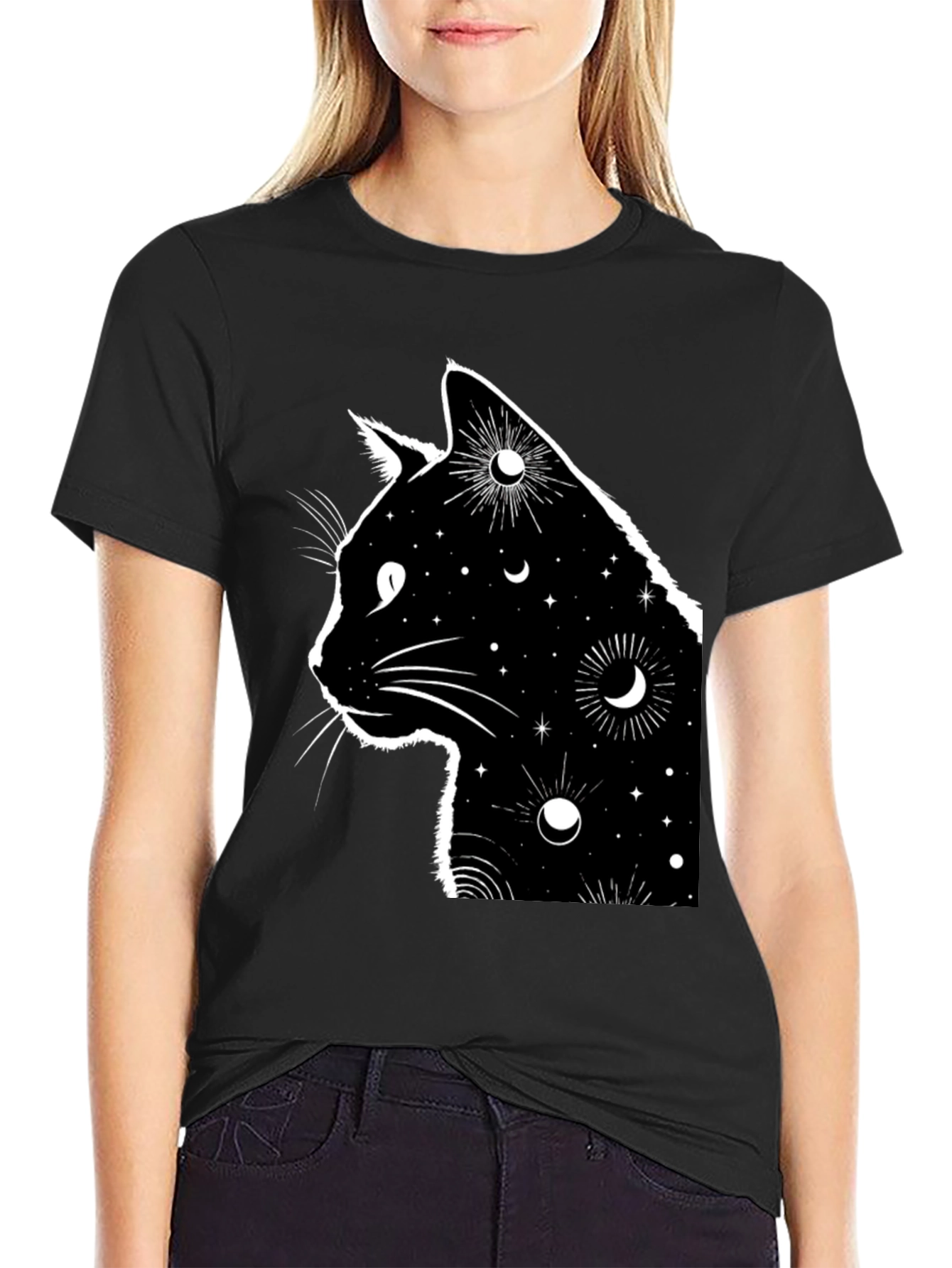 Celestial Cat T-Shirt - Black Graphic Tee