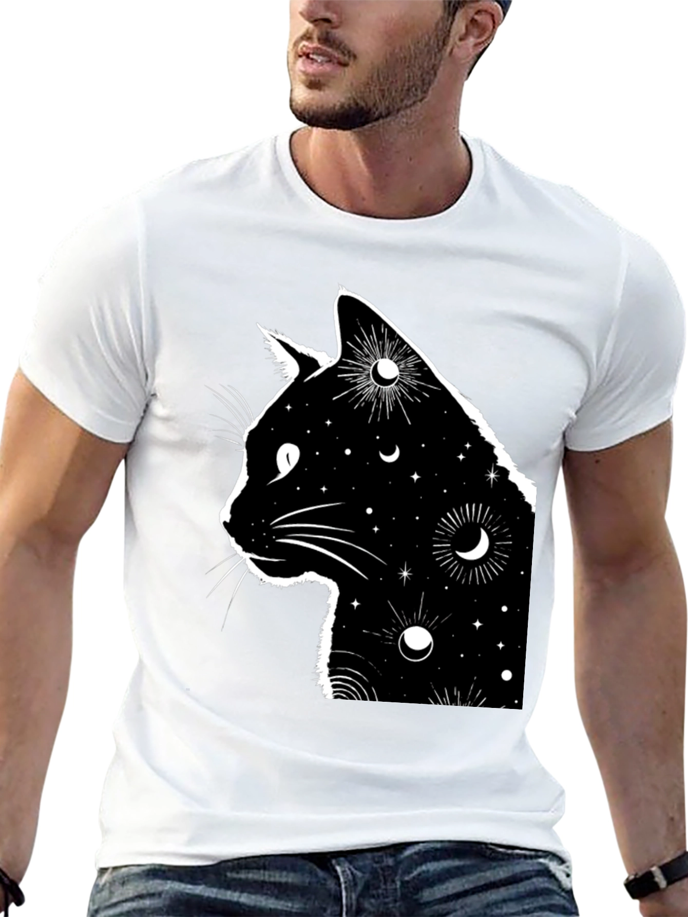 Celestial Cat T-Shirt - Black Graphic Tee