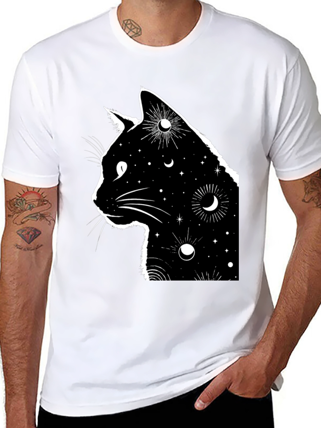 Celestial Cat T-Shirt - Black Graphic Tee