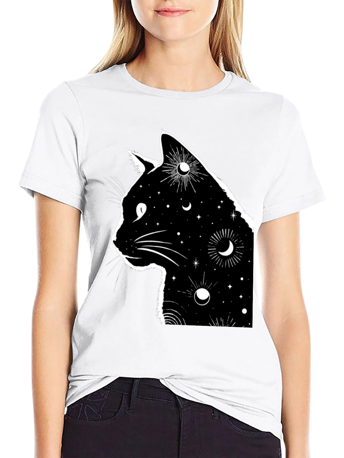 Celestial Cat T-Shirt - Black Graphic Tee