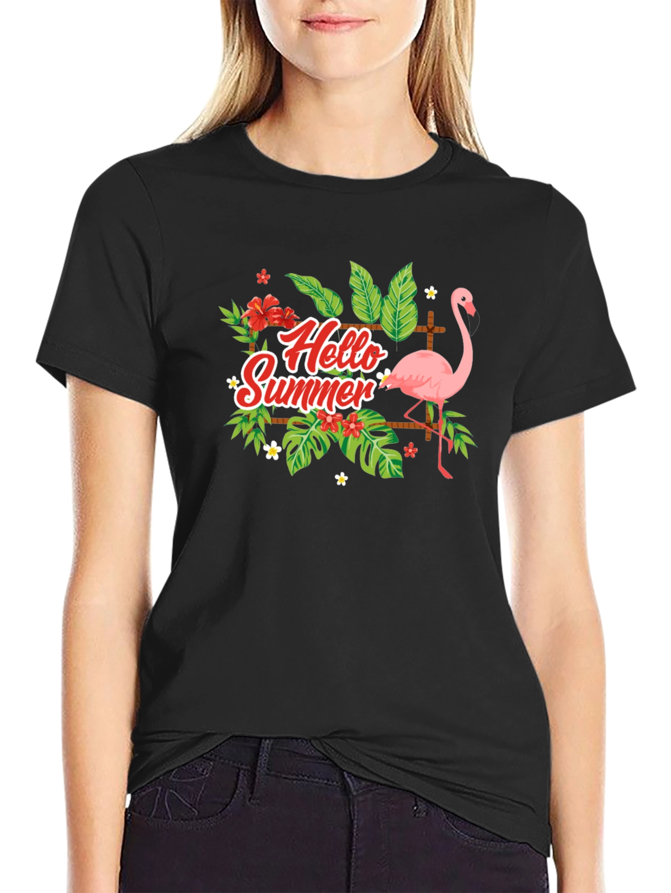 Hello Summer Flamingo Graphic T-Shirt