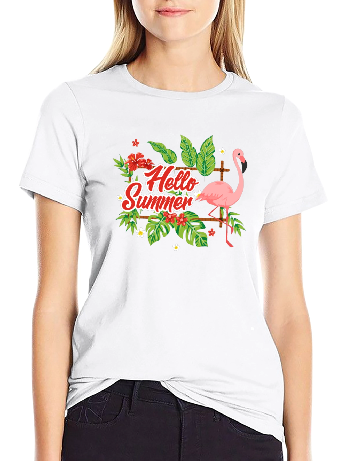 Hello Summer Flamingo Graphic T-Shirt