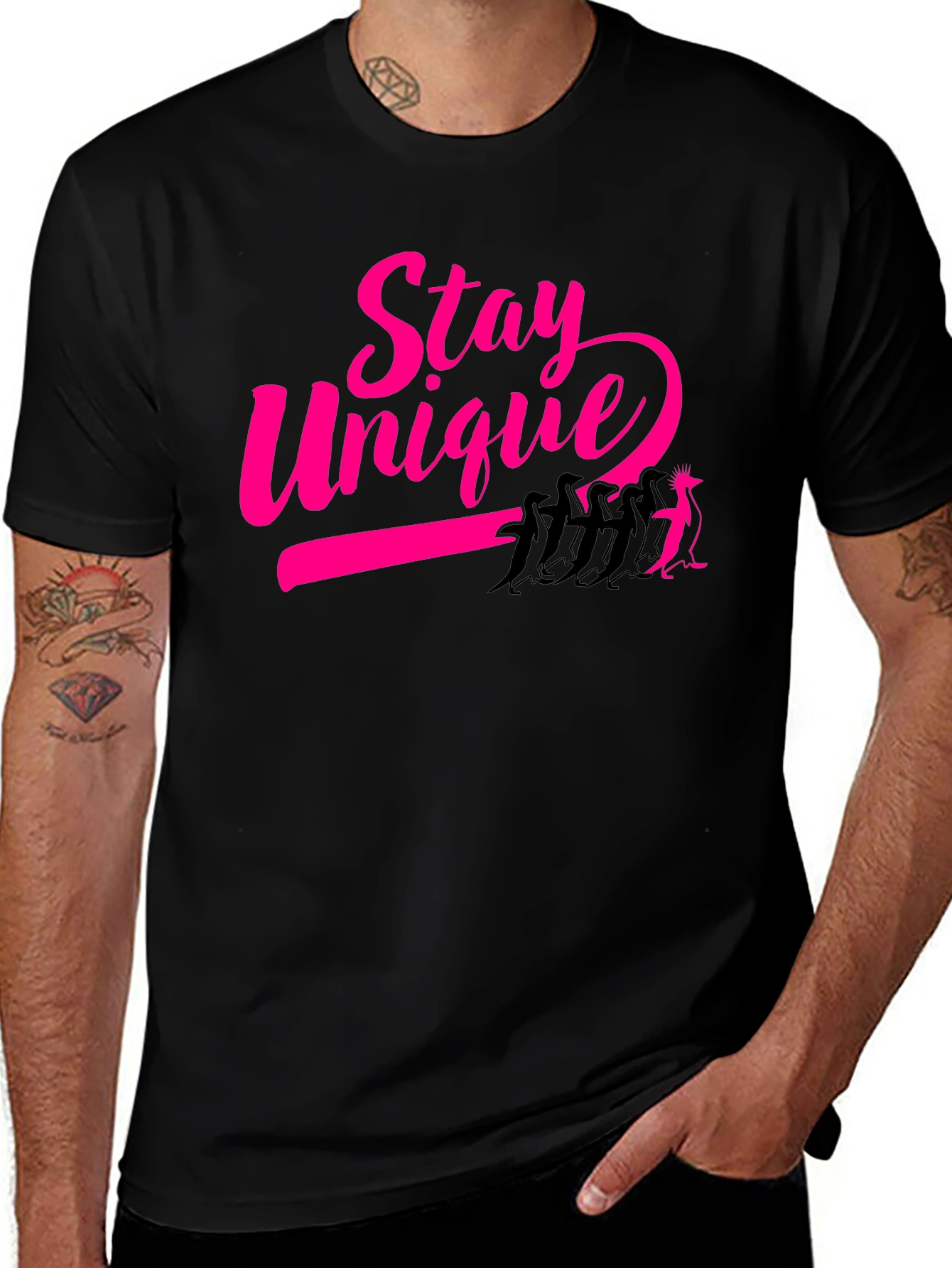 Stay Unique Penguin Graphic Tee - Black
