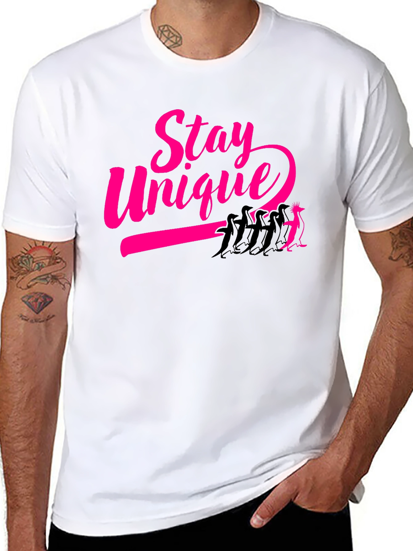 Stay Unique Penguin Graphic Tee - Black
