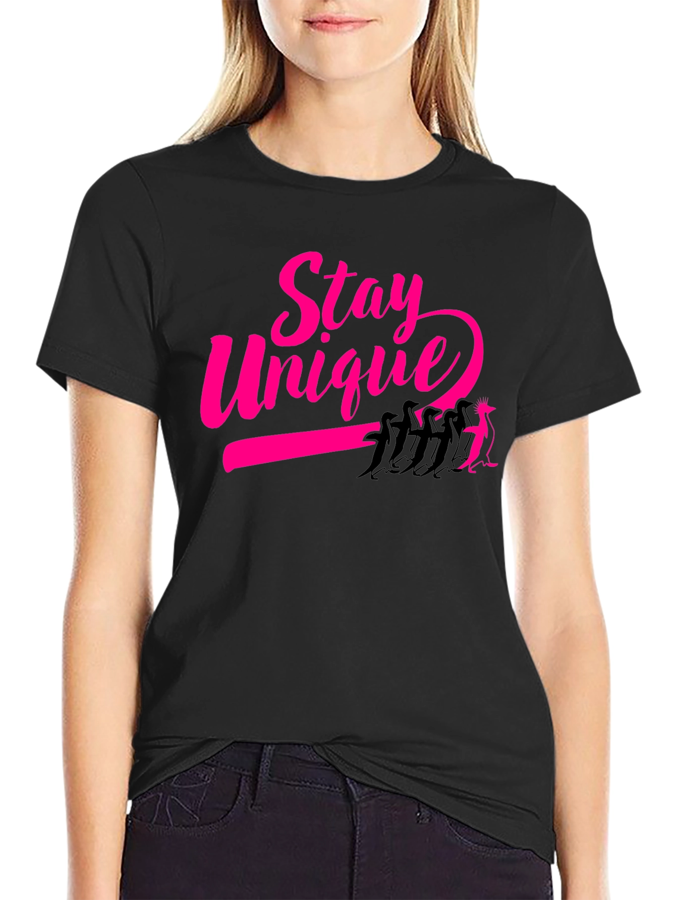 Stay Unique Penguin Graphic Tee - Black