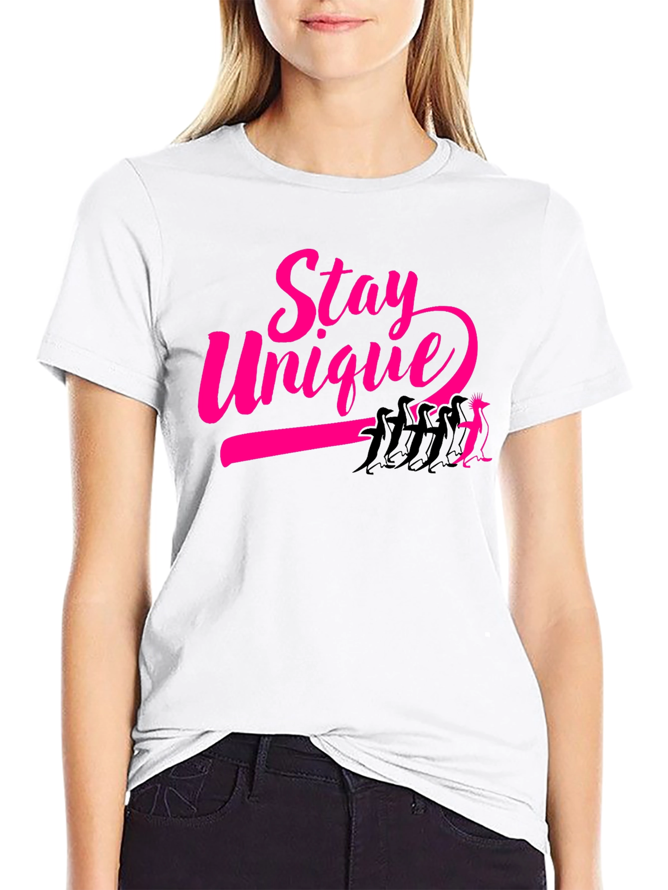 Stay Unique Penguin Graphic Tee - Black
