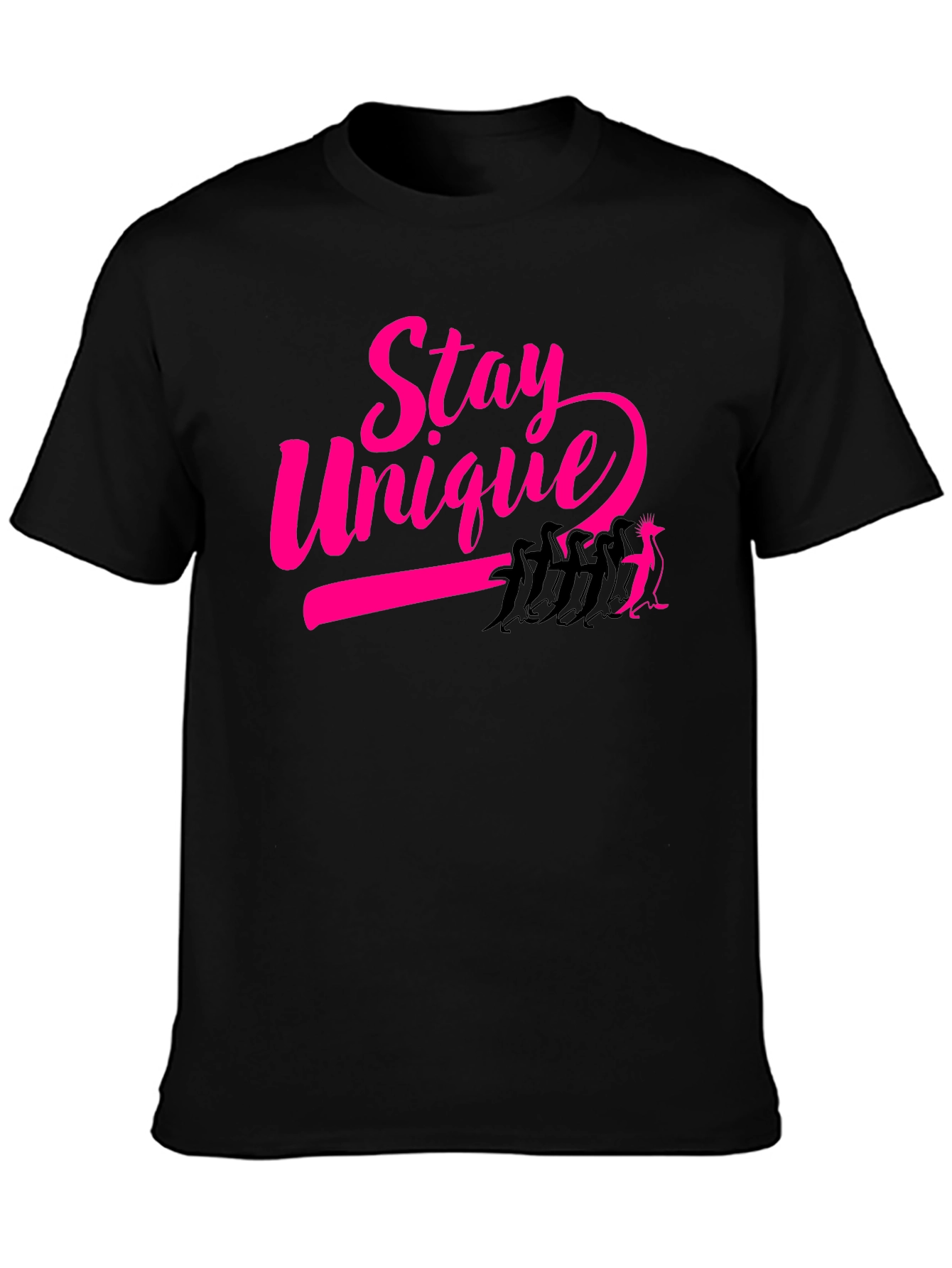 Stay Unique Penguin Graphic Tee - Black