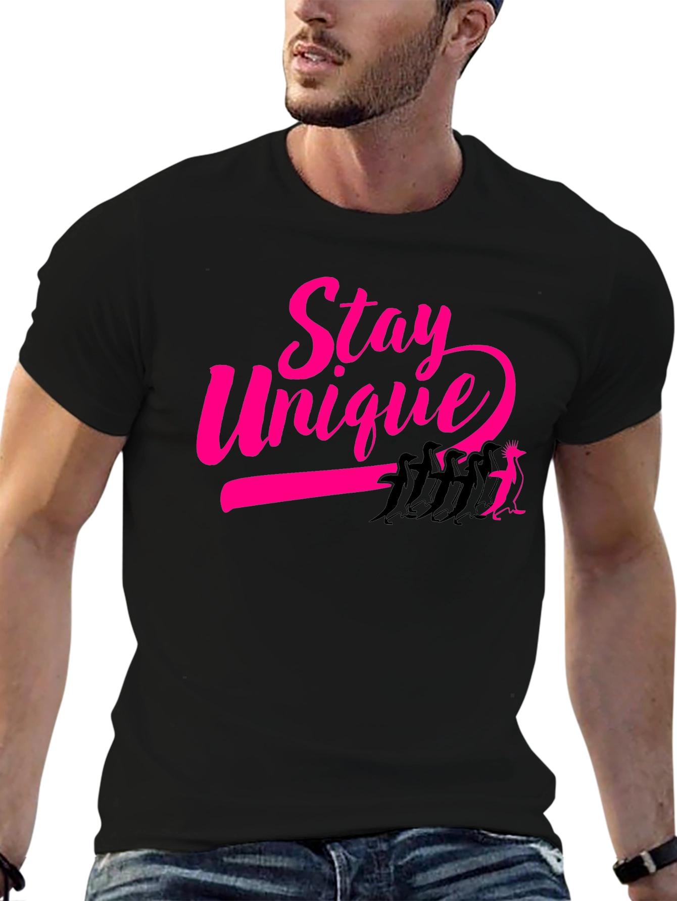 Stay Unique Penguin Graphic Tee - Black