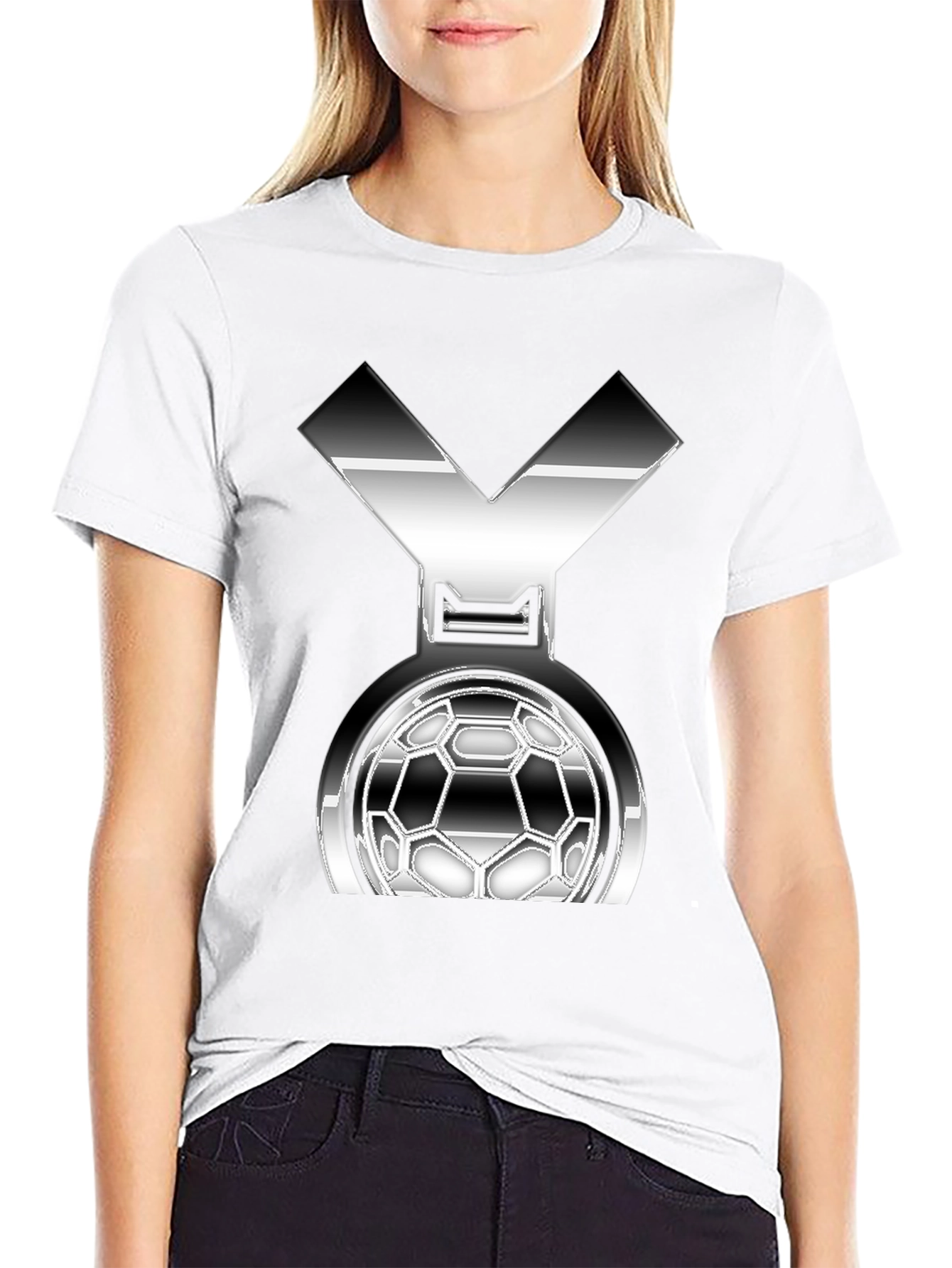 Metallic Soccer Medal Graphic T-Shirt