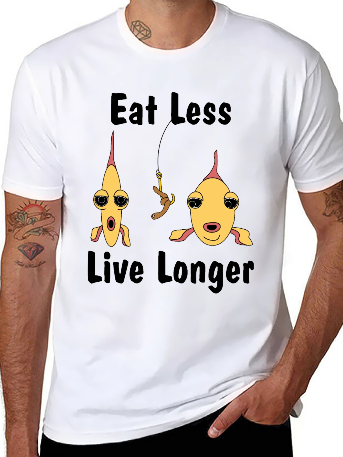 Eat Less Live Longer Fish Graphic T-Shirt