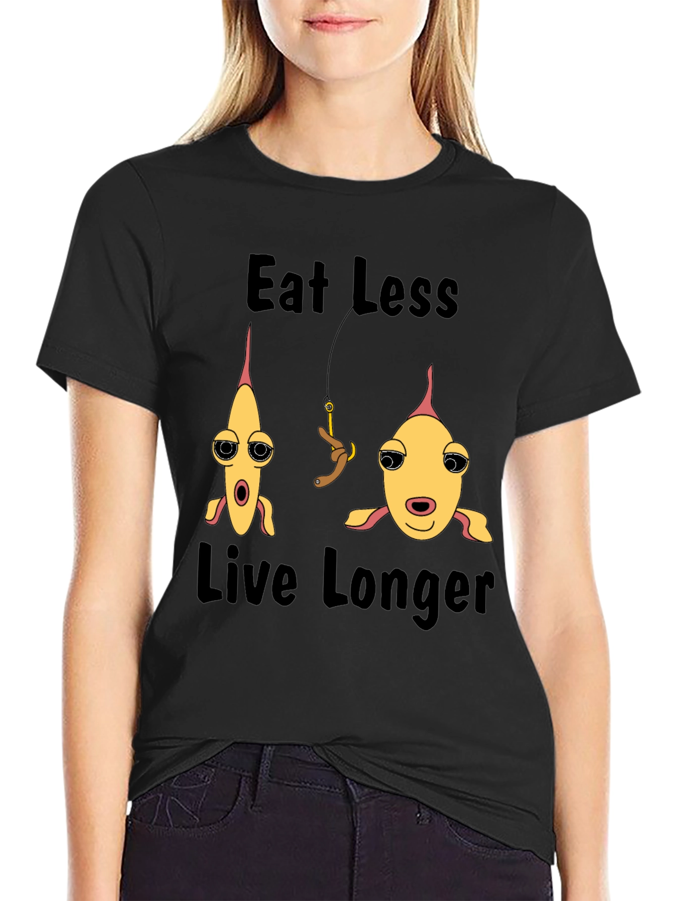 Eat Less Live Longer Fish Graphic T-Shirt