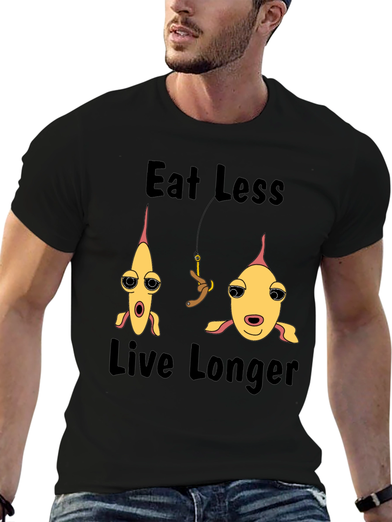 Eat Less Live Longer Fish Graphic T-Shirt