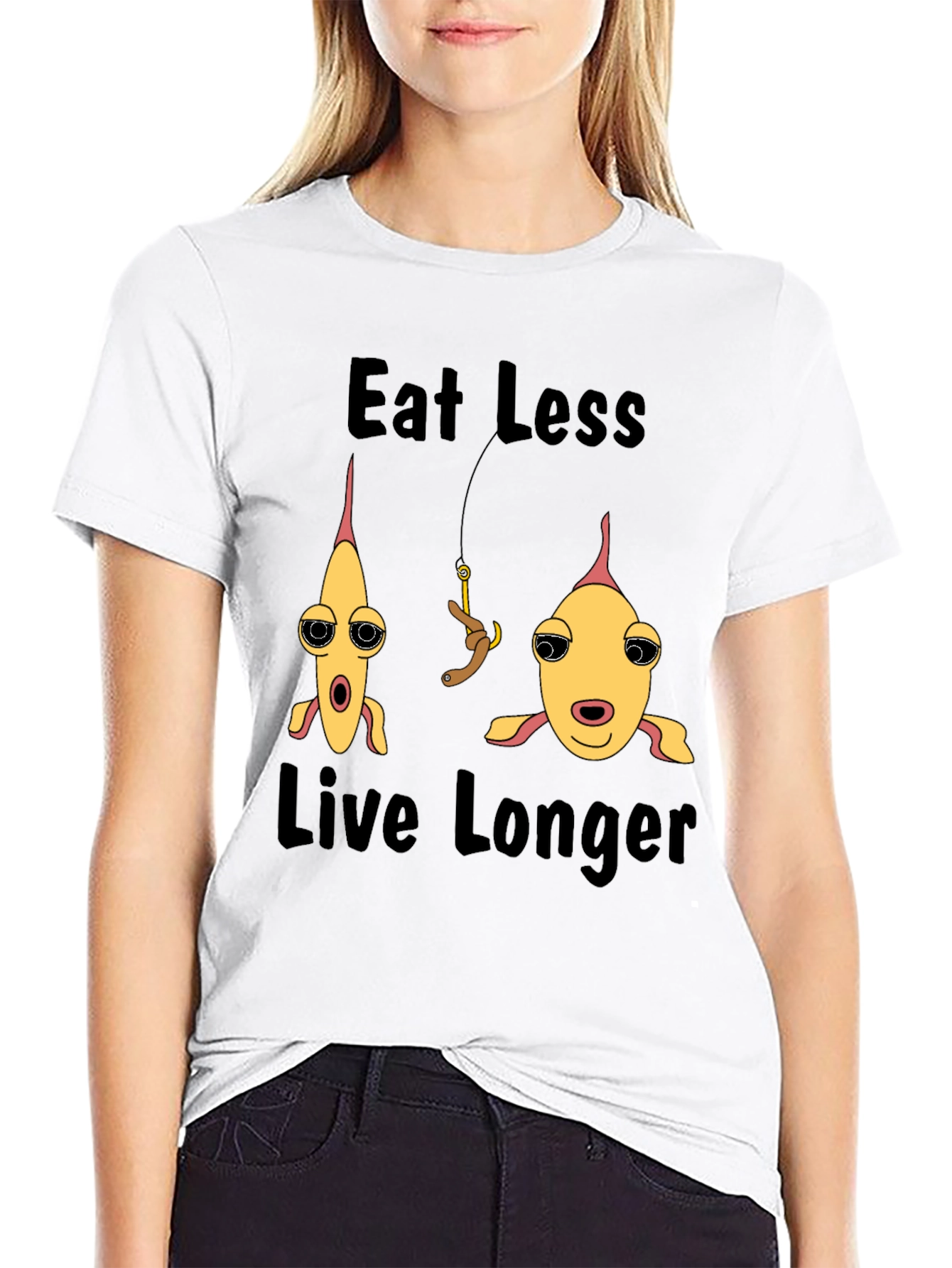 Eat Less Live Longer Fish Graphic T-Shirt
