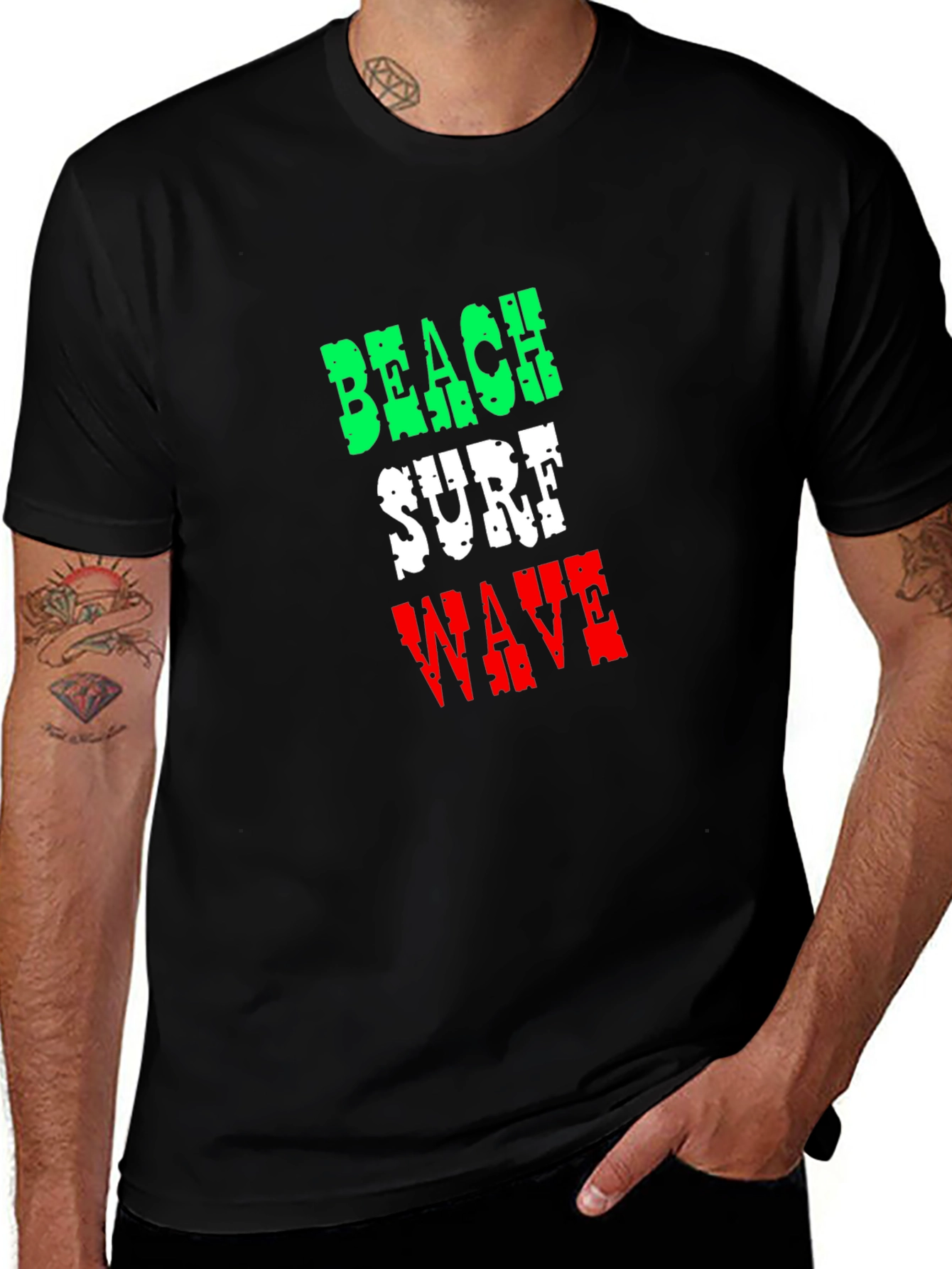 Beach Surf Wave T-Shirt - Black Cotton Tee