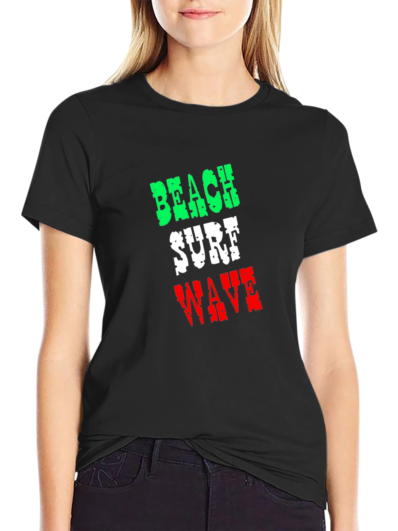 Beach Surf Wave T-Shirt - Black Cotton Tee