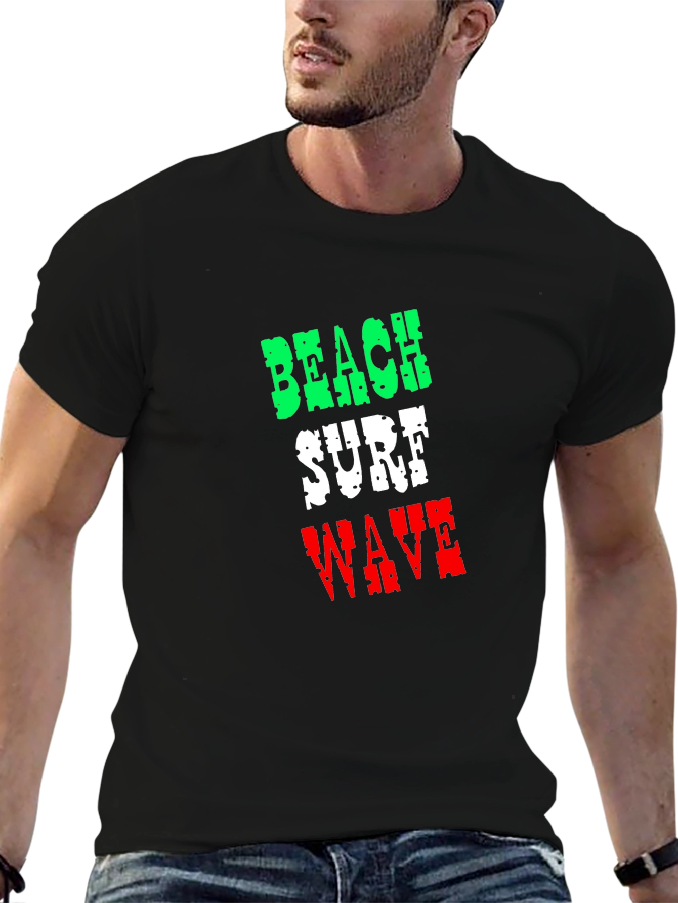 Beach Surf Wave T-Shirt - Black Cotton Tee