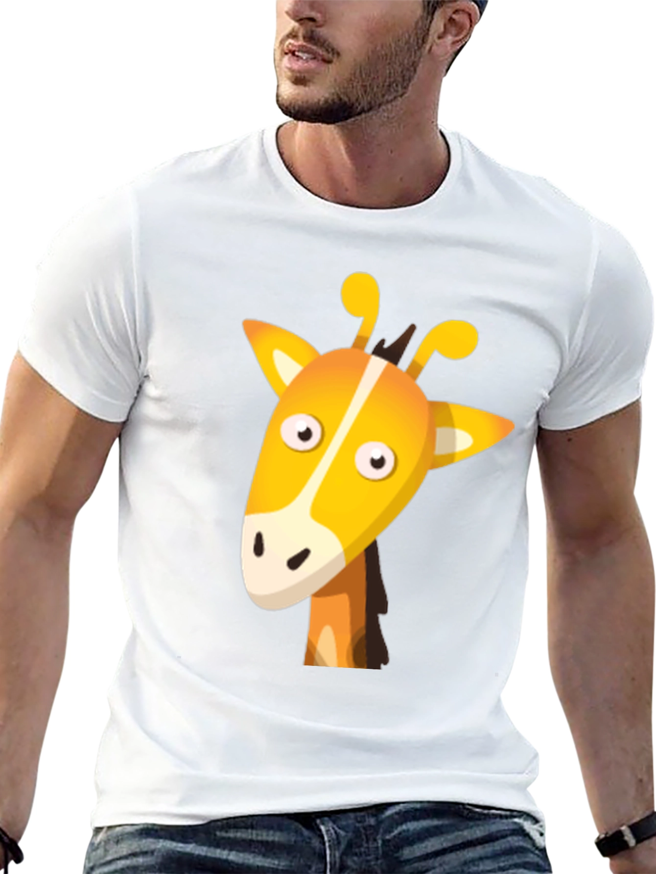 Cartoon Giraffe Graphic Tee - Unisex Black T-Shirt