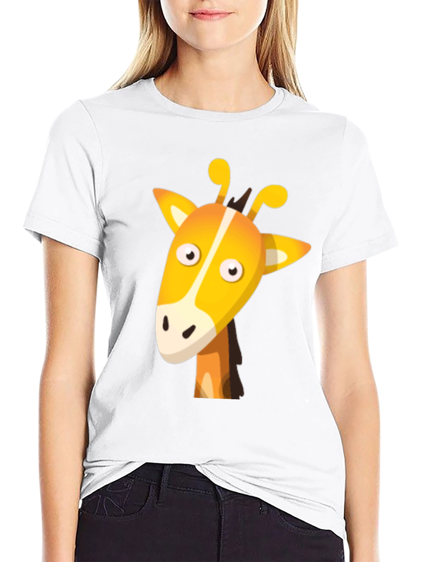 Cartoon Giraffe Graphic Tee - Unisex Black T-Shirt