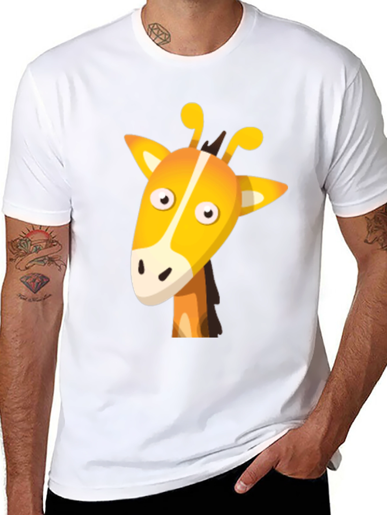 Cartoon Giraffe Graphic Tee - Unisex Black T-Shirt