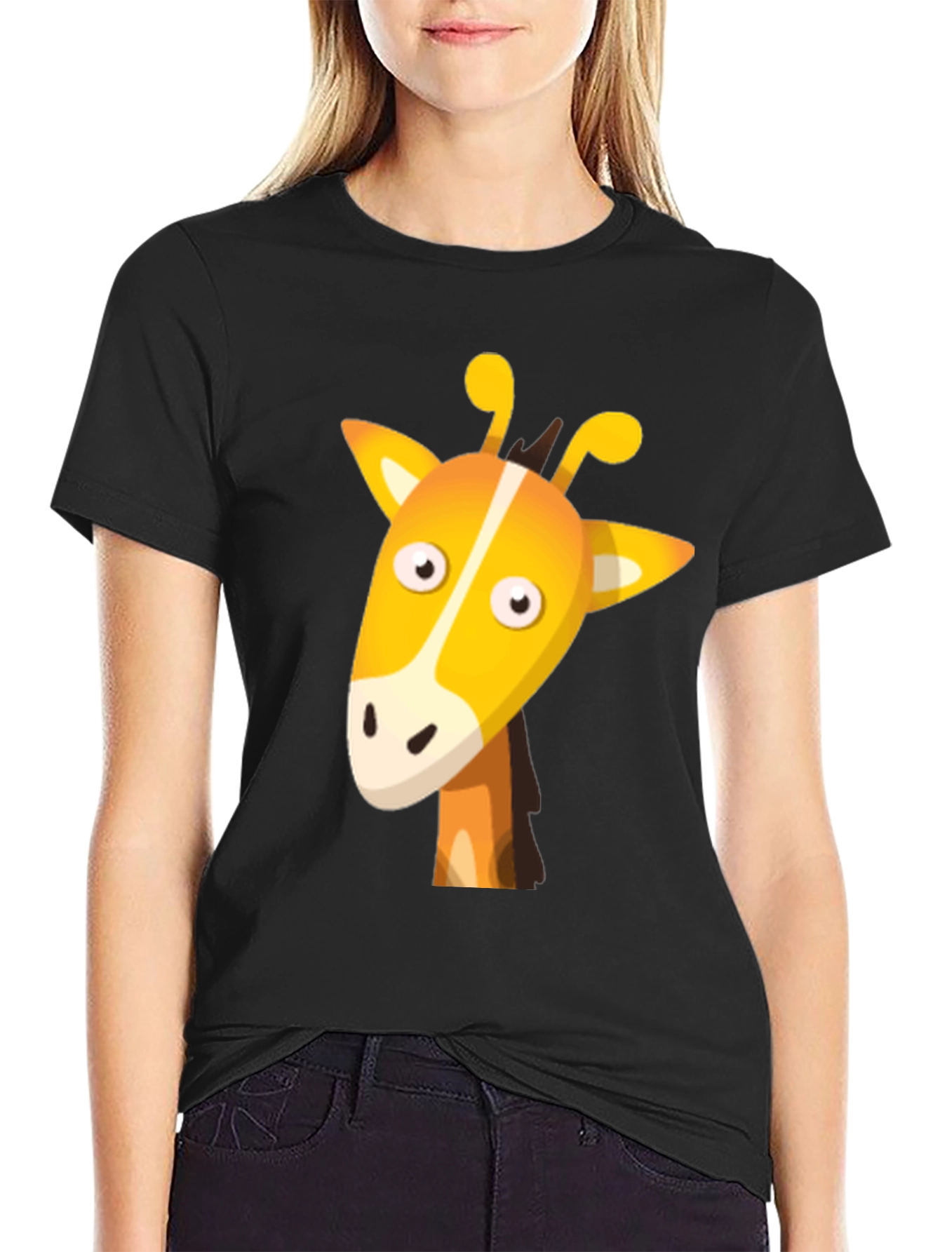 Cartoon Giraffe Graphic Tee - Unisex Black T-Shirt