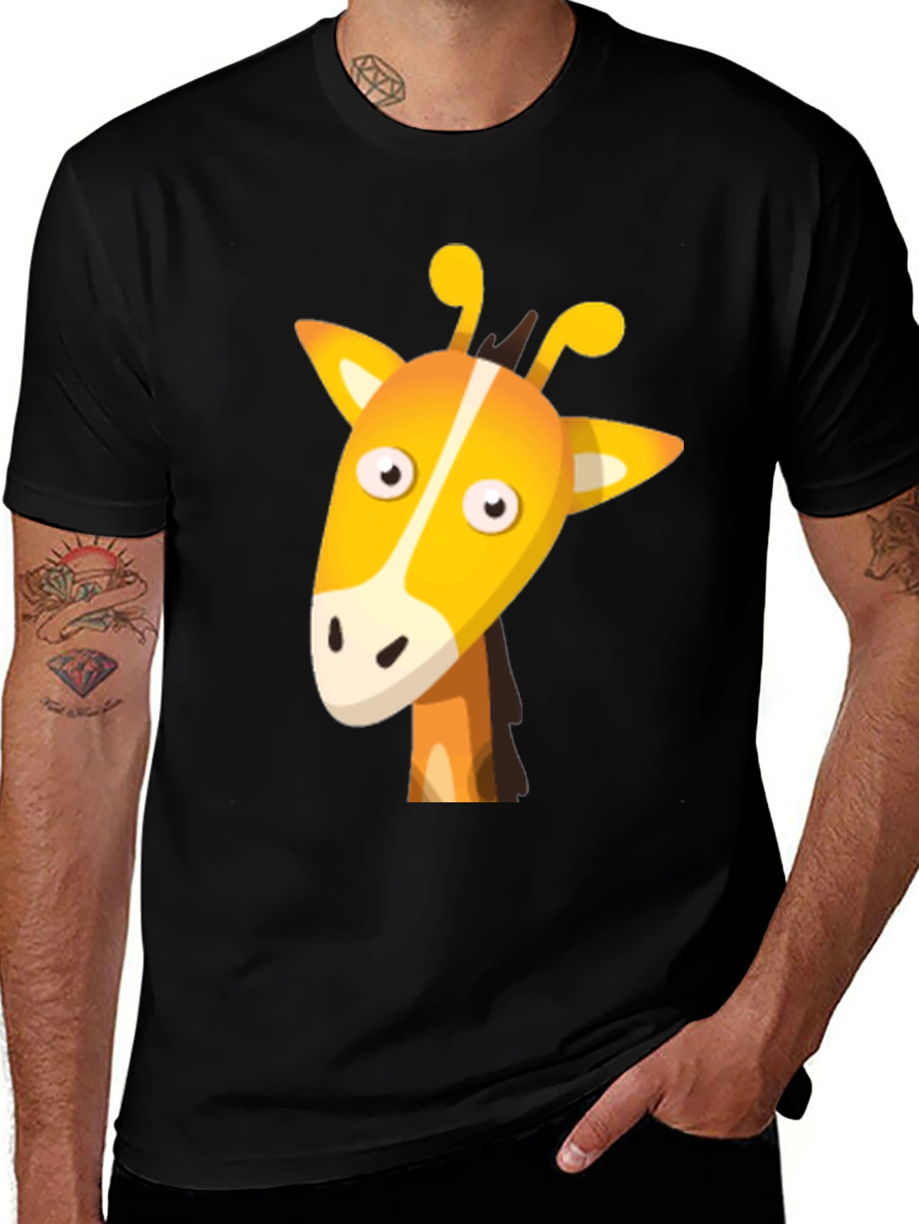 Cartoon Giraffe Graphic Tee - Unisex Black T-Shirt