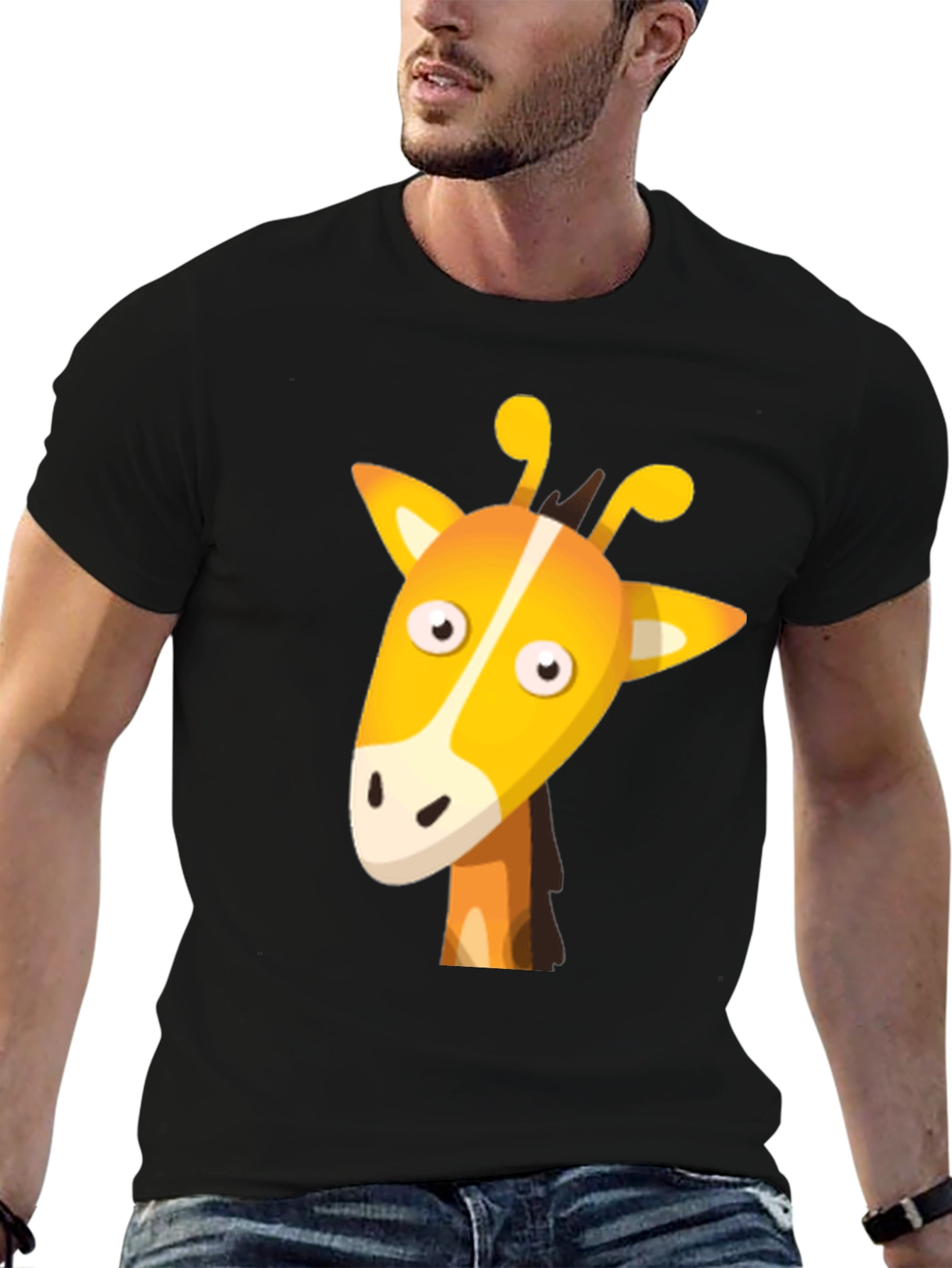 Cartoon Giraffe Graphic Tee - Unisex Black T-Shirt