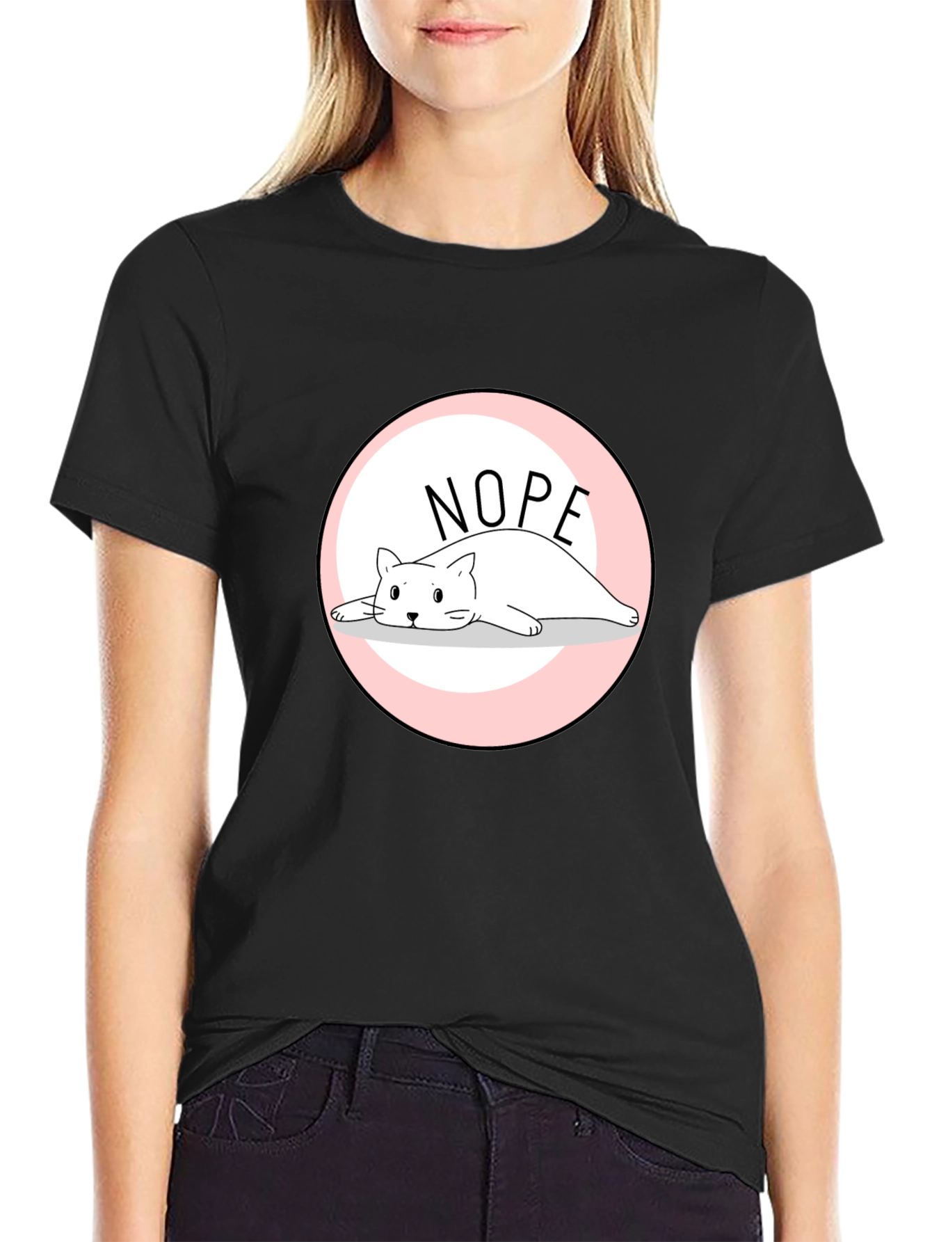 Nope Lazy Cat Graphic T-Shirt