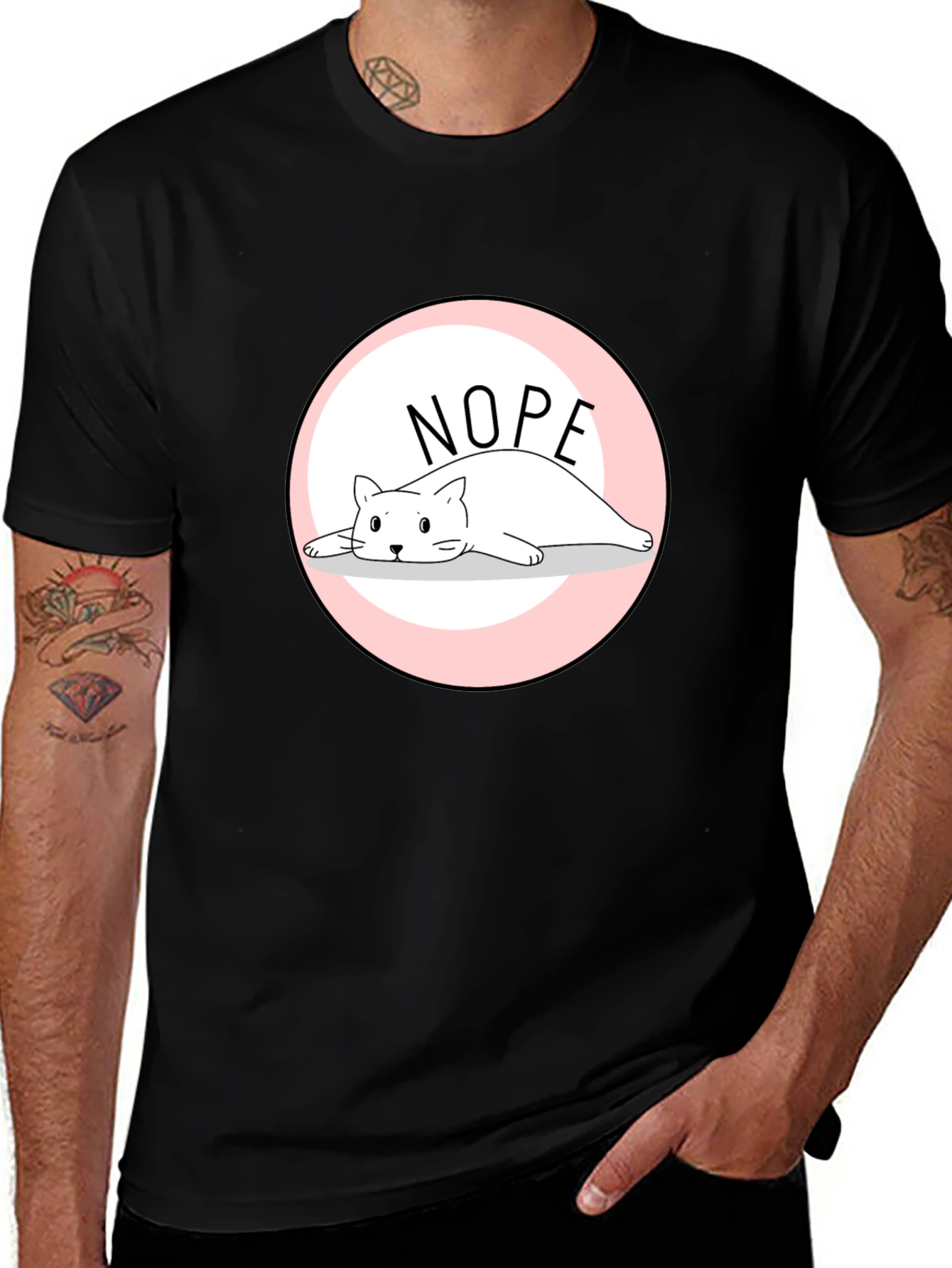Nope Lazy Cat Graphic T-Shirt