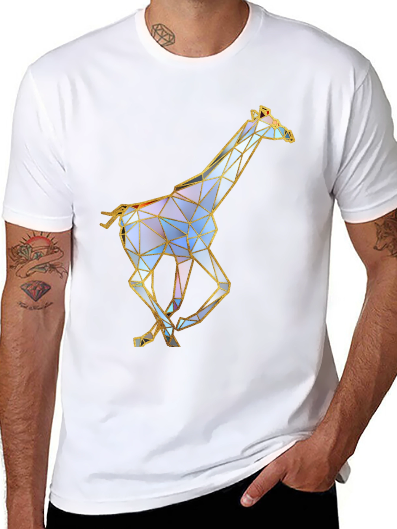 Geometric Giraffe Graphic Tee - Stylish Black T-Shirt