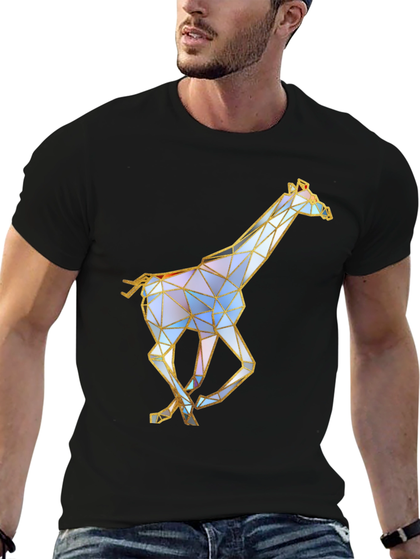 Geometric Giraffe Graphic Tee - Stylish Black T-Shirt